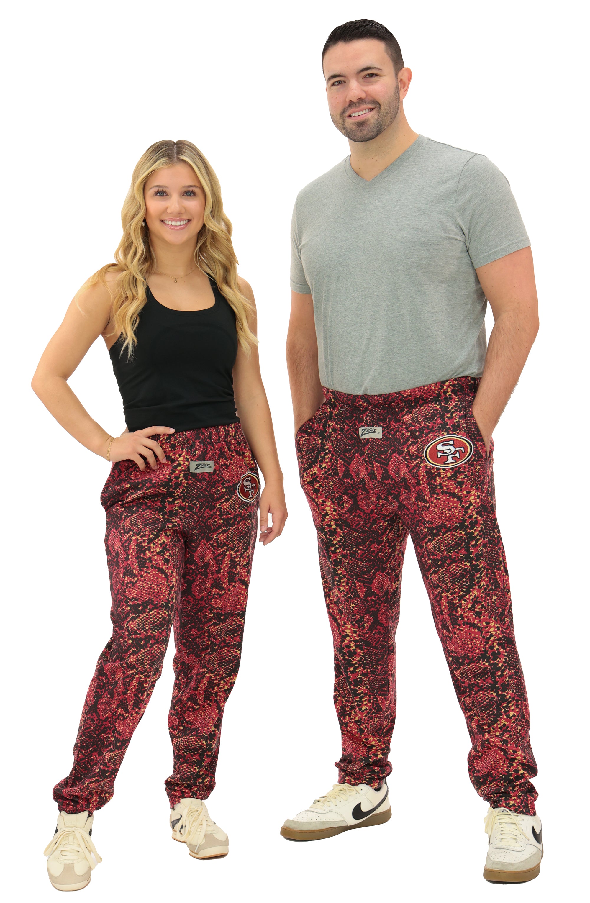 Zubaz NFL Adult Unisex for Men and Women Z88 Embroidered Post Pattern Pants, San Francisco 49ers