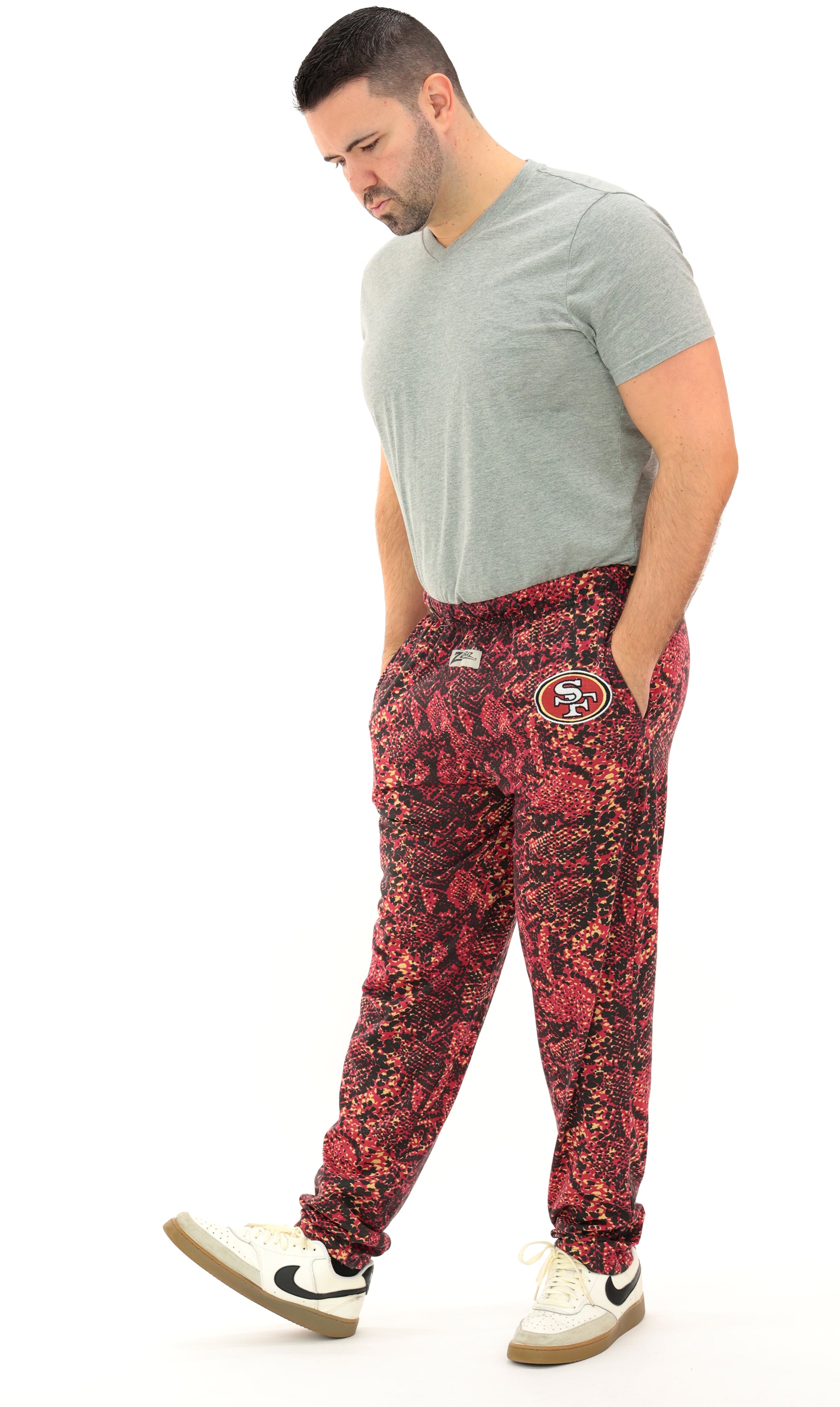 Zubaz NFL Adult Unisex for Men and Women Z88 Embroidered Post Pattern Pants, San Francisco 49ers