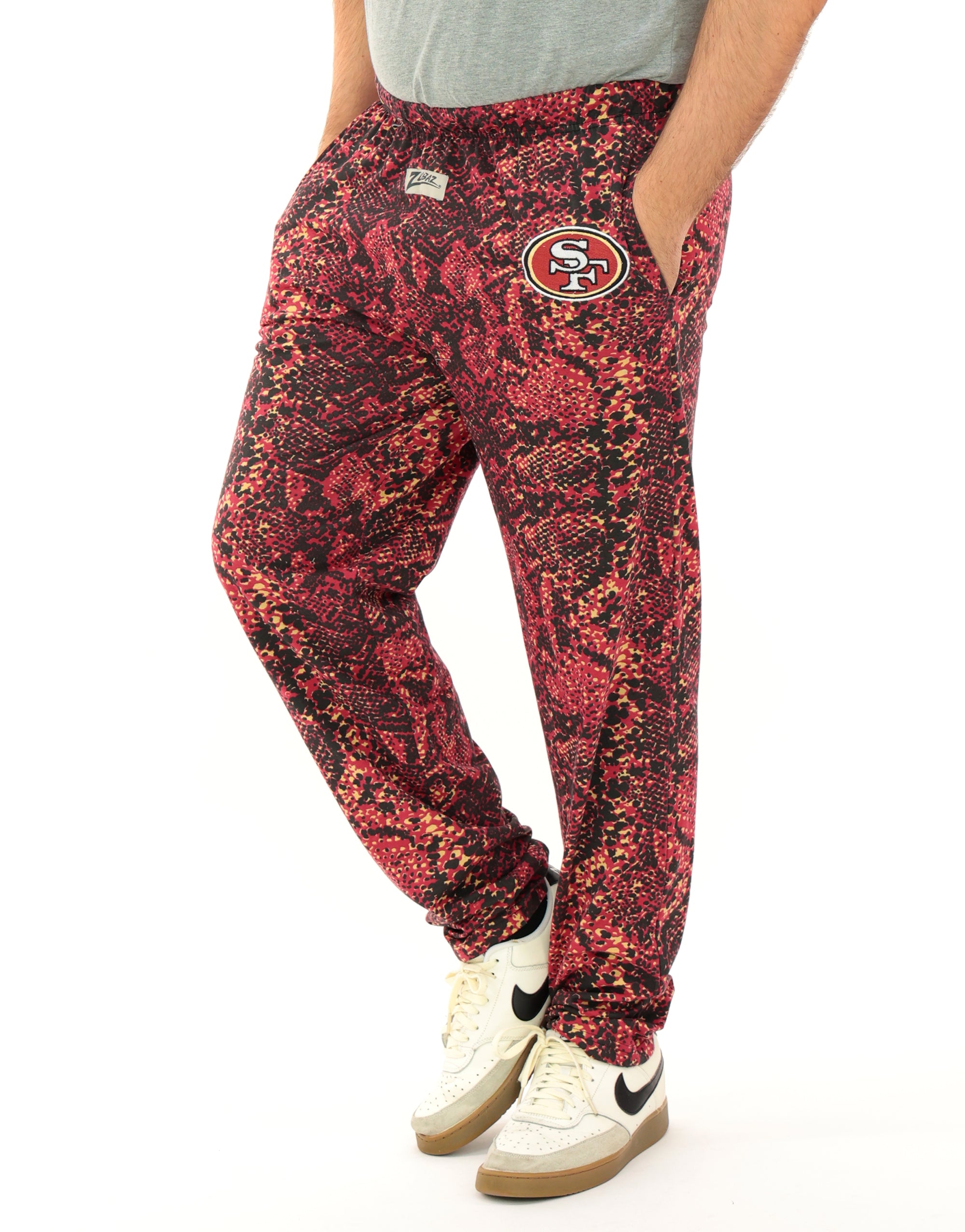 Zubaz NFL Adult Unisex for Men and Women Z88 Embroidered Post Pattern Pants, San Francisco 49ers