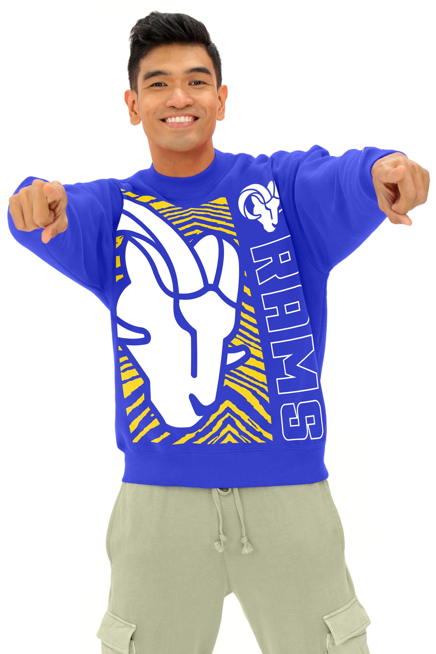 Zubaz NFL 90s Drop Shoulder Crewneck -MVP, LOS ANGELES RAMS