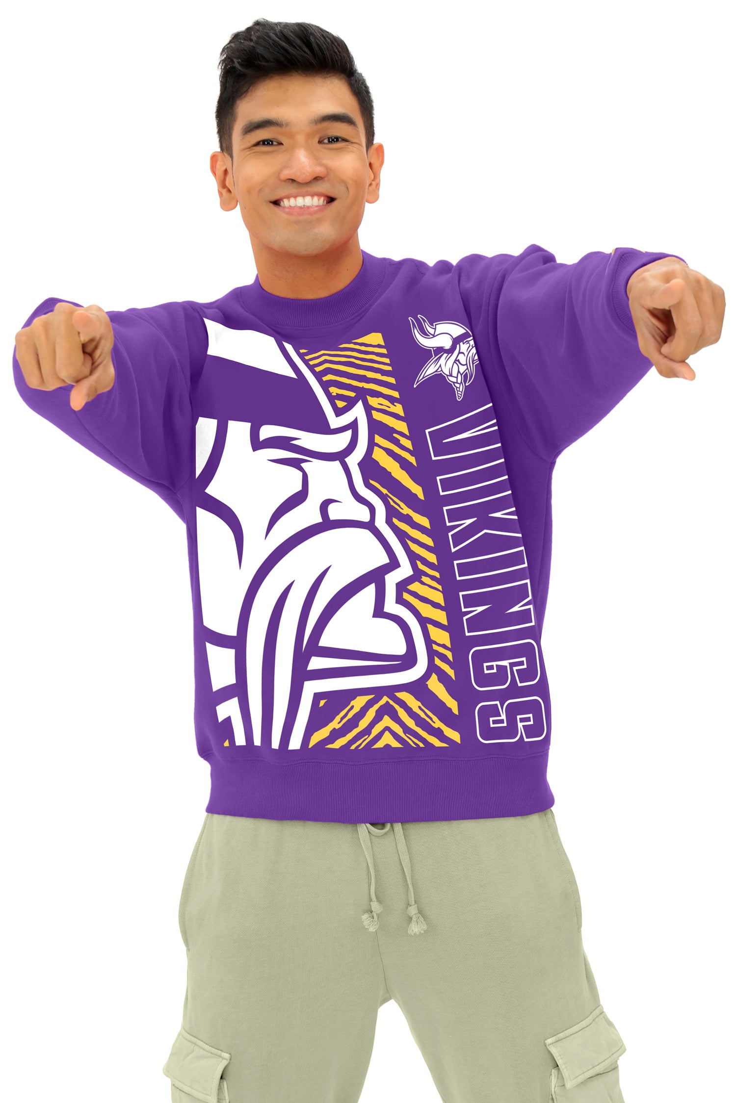 Zubaz NFL 90s Drop Shoulder Crewneck -MVP, MINNESOTA VIKINGS
