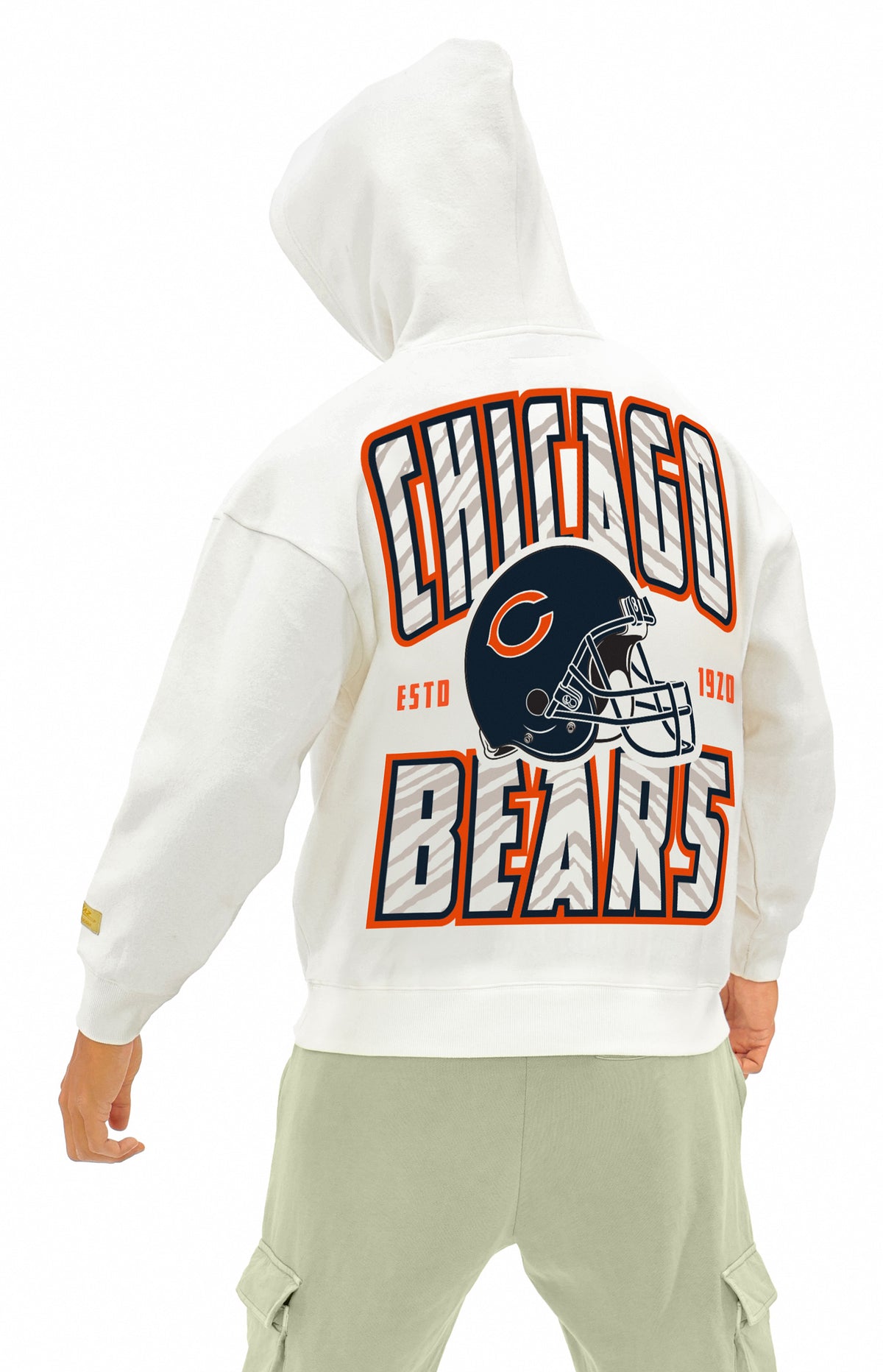 Zubaz NFL UNISEX 90s Helmet Drop Shoulder Hoodies-Off White, CHICAGO BEARS - Official NFL Bears Zubaz Apparel (5 of 13)