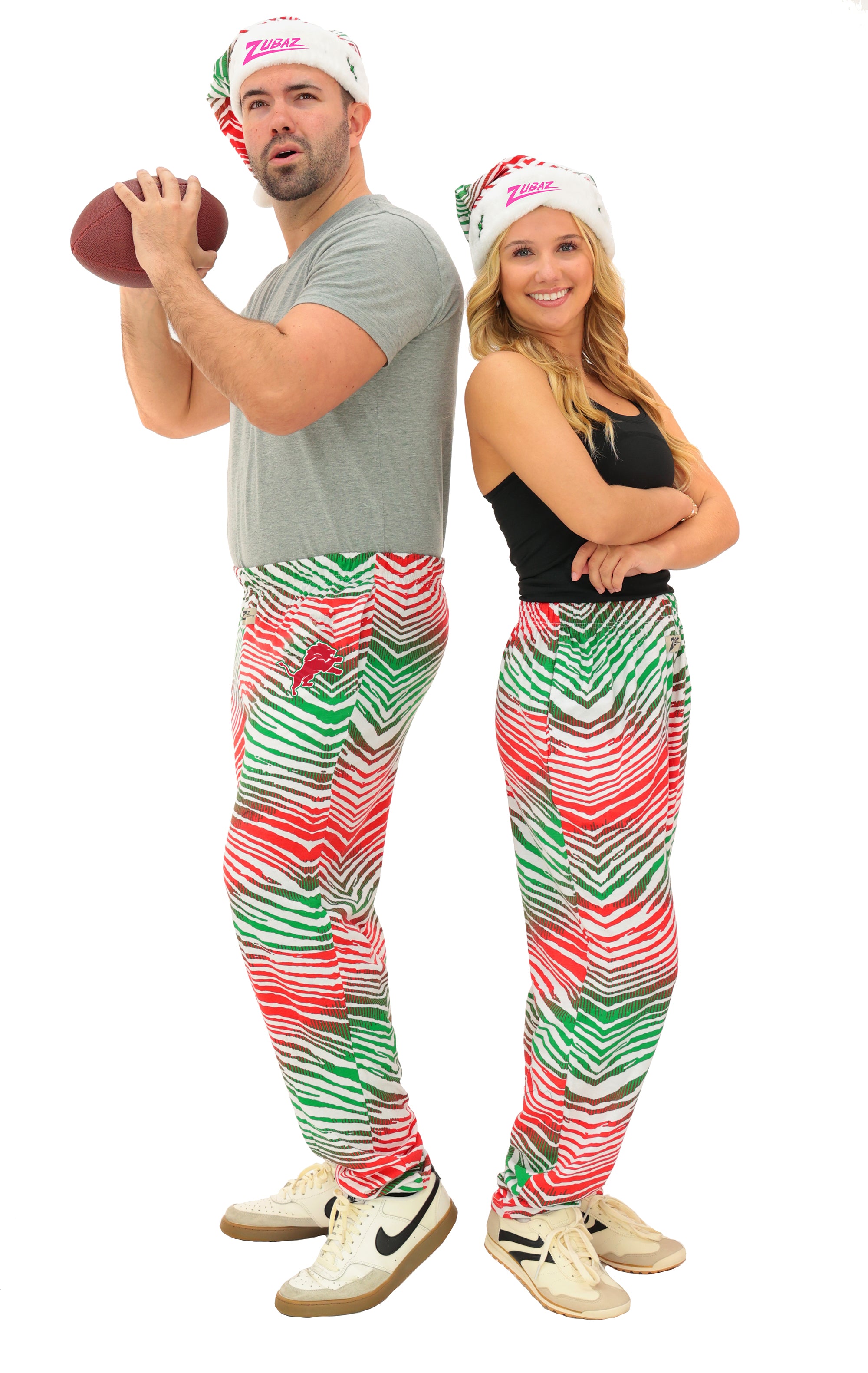 Zubaz NFL Adult Unisex Z88 Embroidered Holiday Ombre Pants, Detroit Lions