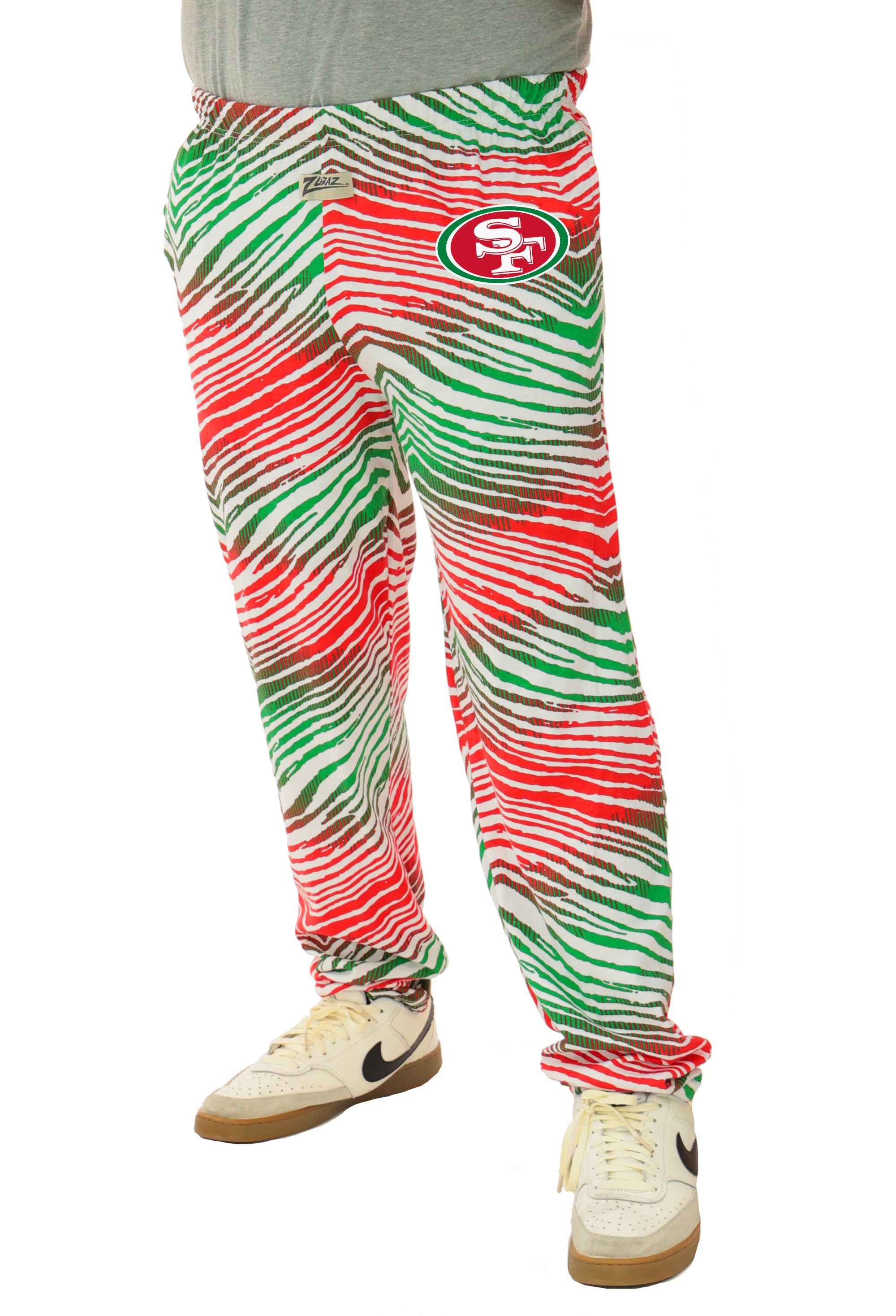 Zubaz NFL Adult Unisex Z88 Embroidered Holiday Ombre Pants, San Francisco 49ers