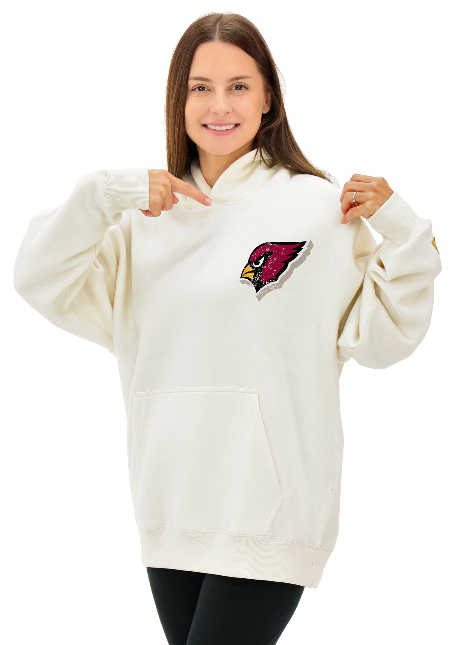 Zubaz NFL UNISEX 90s Vintage Shadow Drop Shoulder Hoodie- Off White, ARIZONA CARDINALS