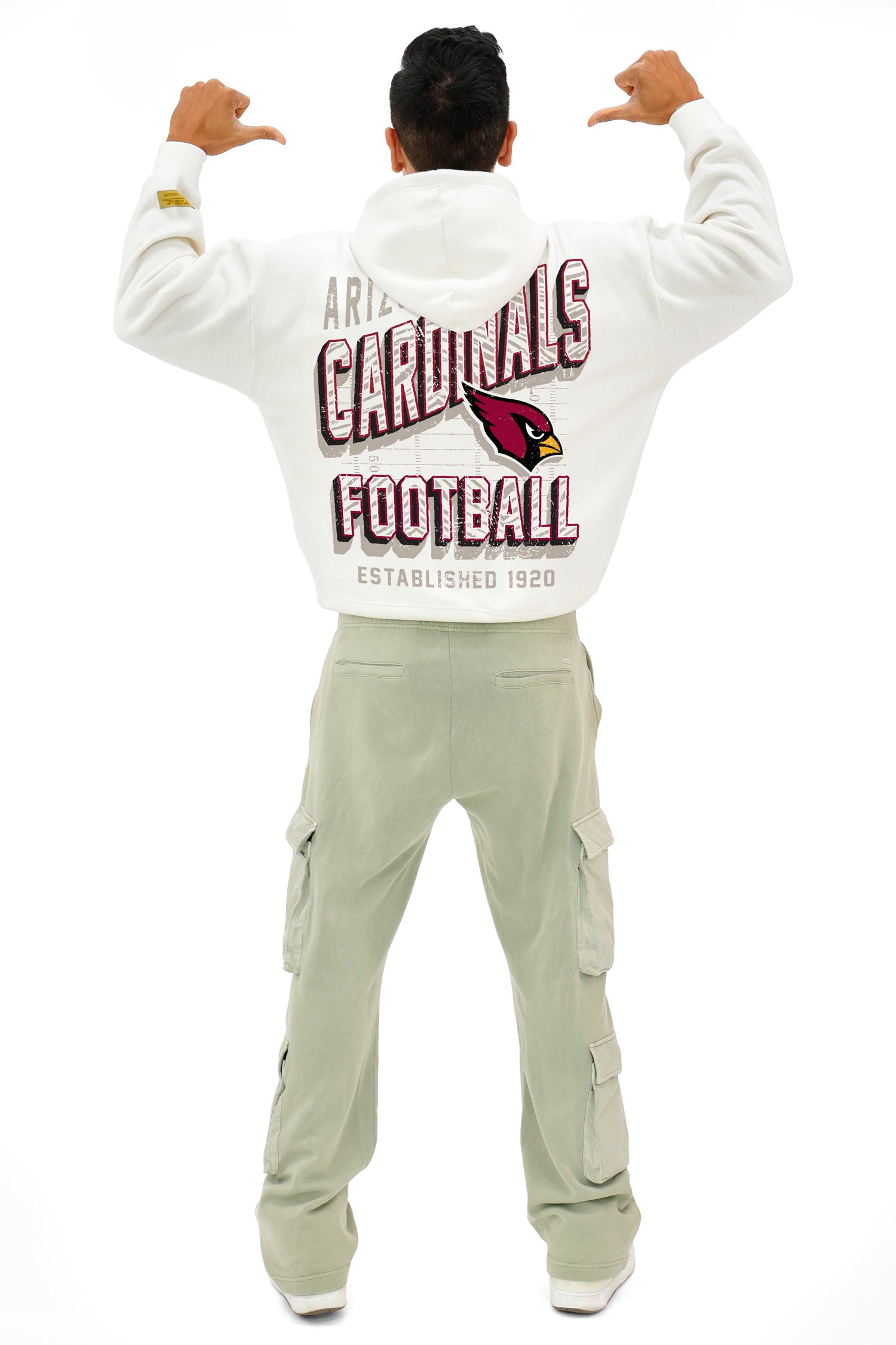 Zubaz NFL UNISEX 90s Vintage Shadow Drop Shoulder Hoodie- Off White, ARIZONA CARDINALS