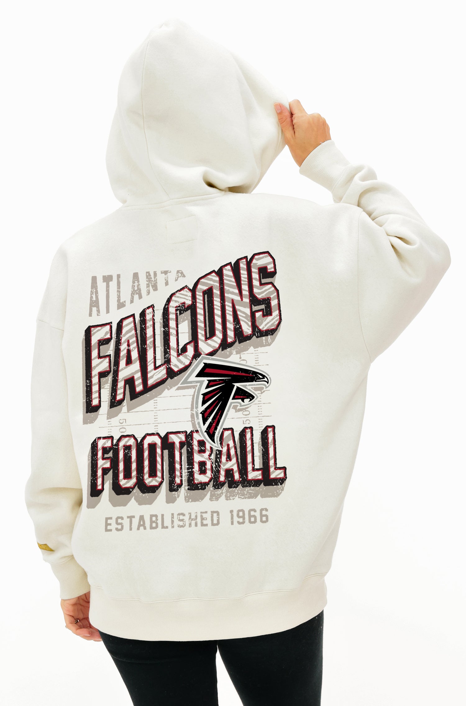 Zubaz NFL UNISEX 90s Vintage Shadow Drop Shoulder Hoodie- Off White, ATLANTA FALCONS