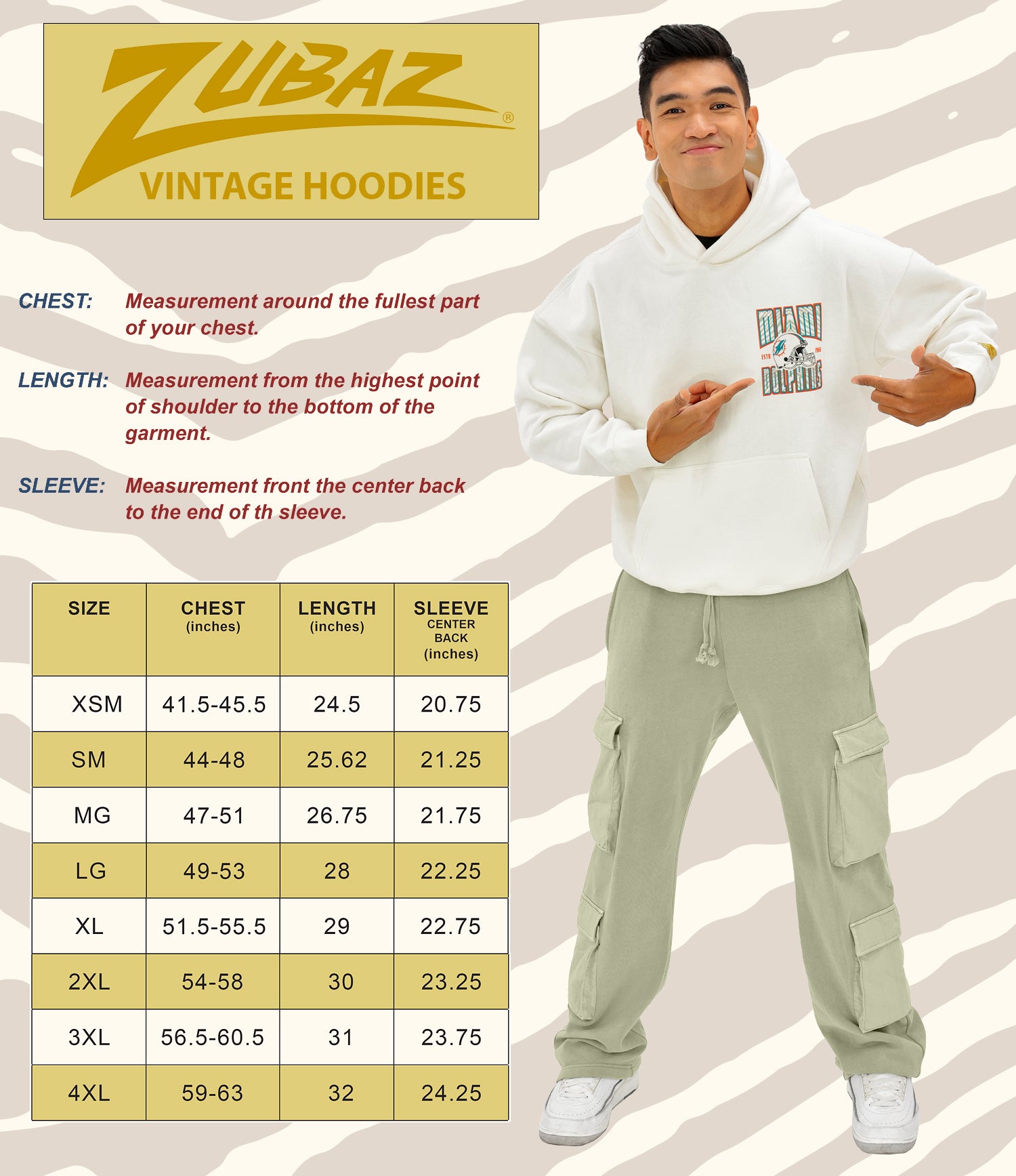 Zubaz NFL UNISEX 90s Vintage Shadow Drop Shoulder Hoodie- Off White, CHICAGO BEARS