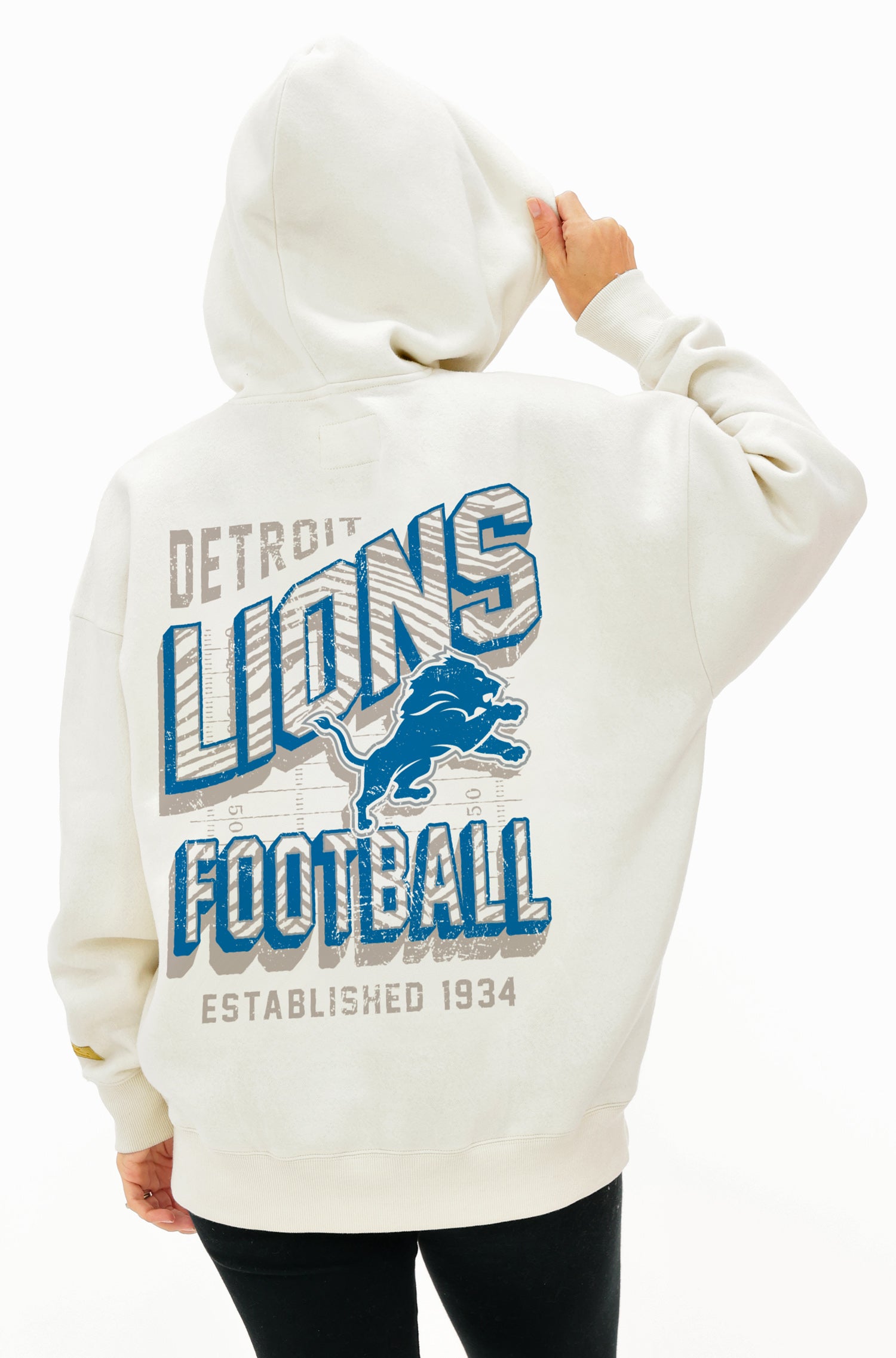 Zubaz NFL UNISEX 90s Vintage Shadow Drop Shoulder Hoodie- Off White, DETROIT LIONS