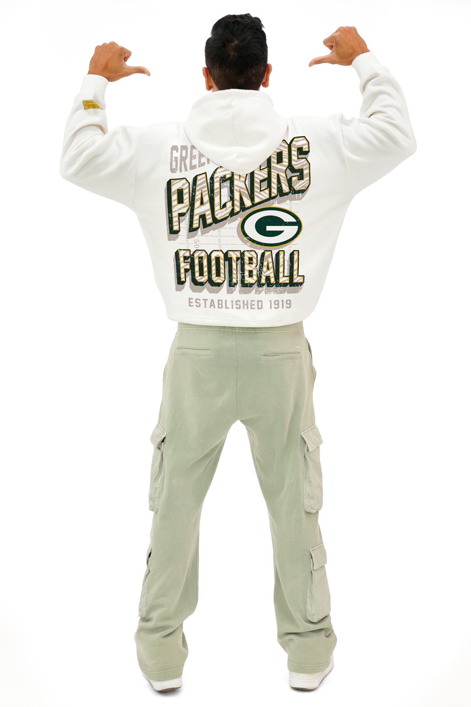 Zubaz NFL UNISEX 90s Vintage Shadow Drop Shoulder Hoodie- Off White, GREEN BAY PACKERS