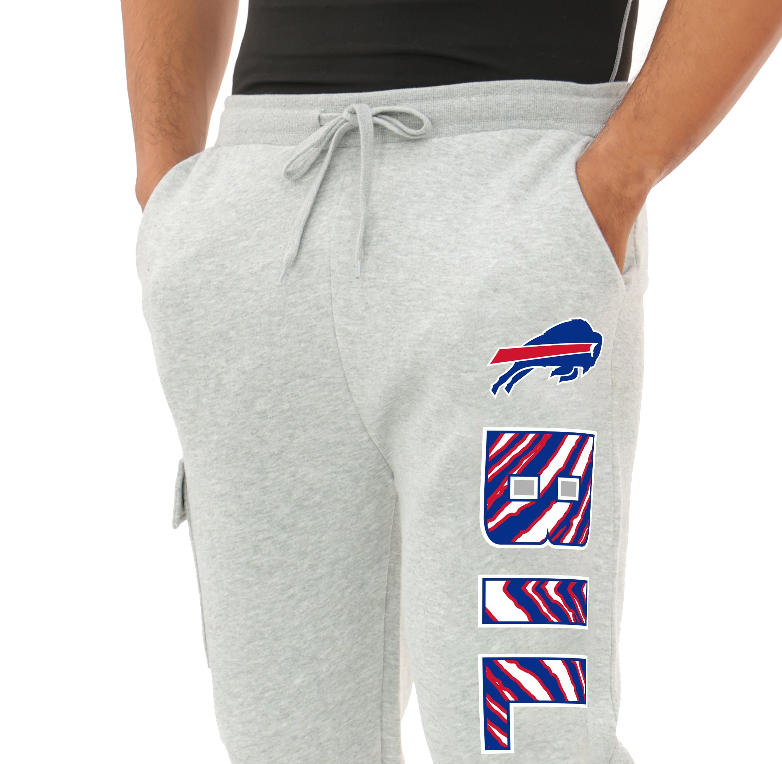 Zubaz NFL MEN Cargo Joggers - Gray, BUFFALO BILLS