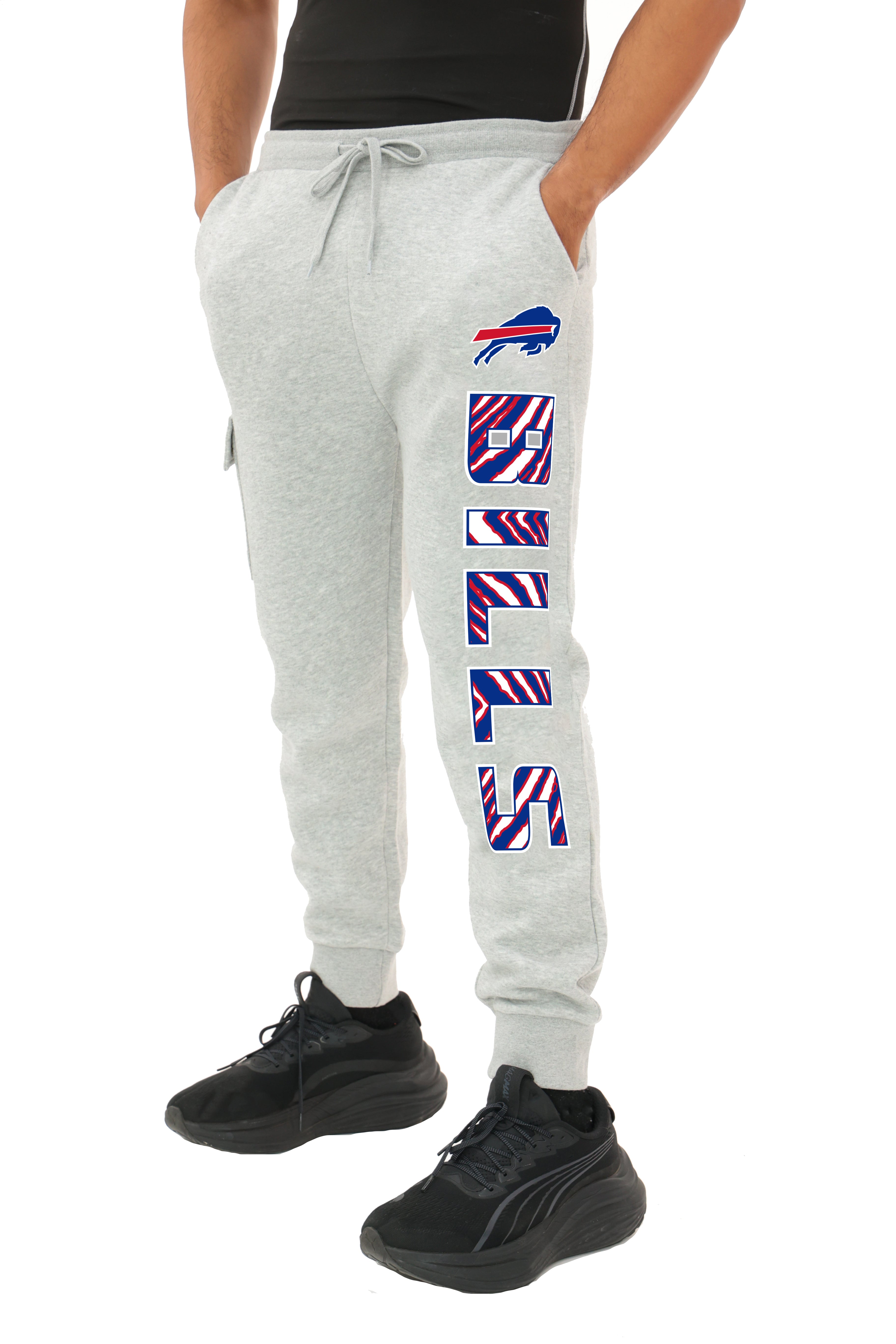 Zubaz NFL MEN Cargo Joggers - Gray, BUFFALO BILLS