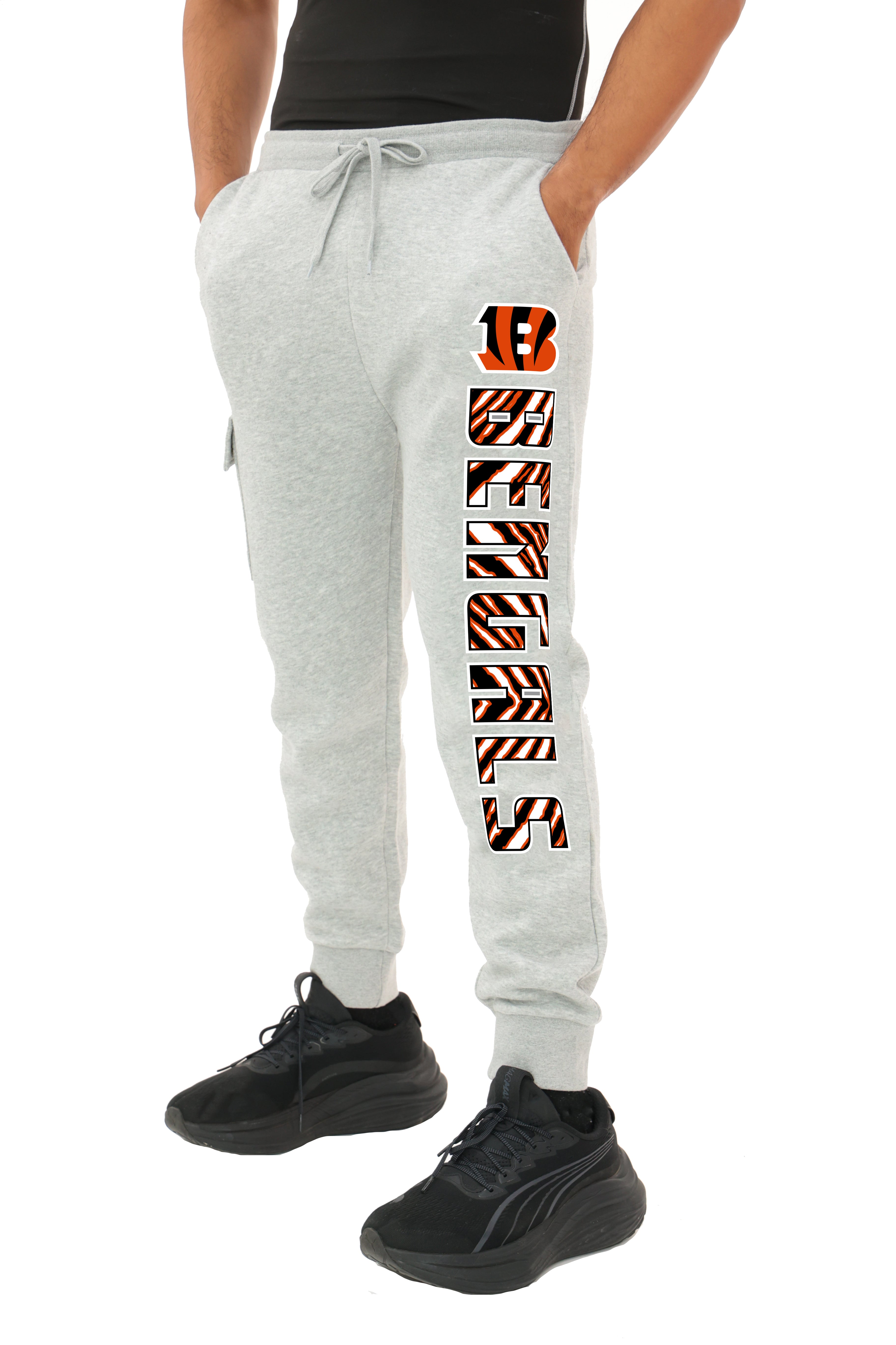 Zubaz NFL MEN Cargo Joggers - Gray, CINCINNATI BENGALS