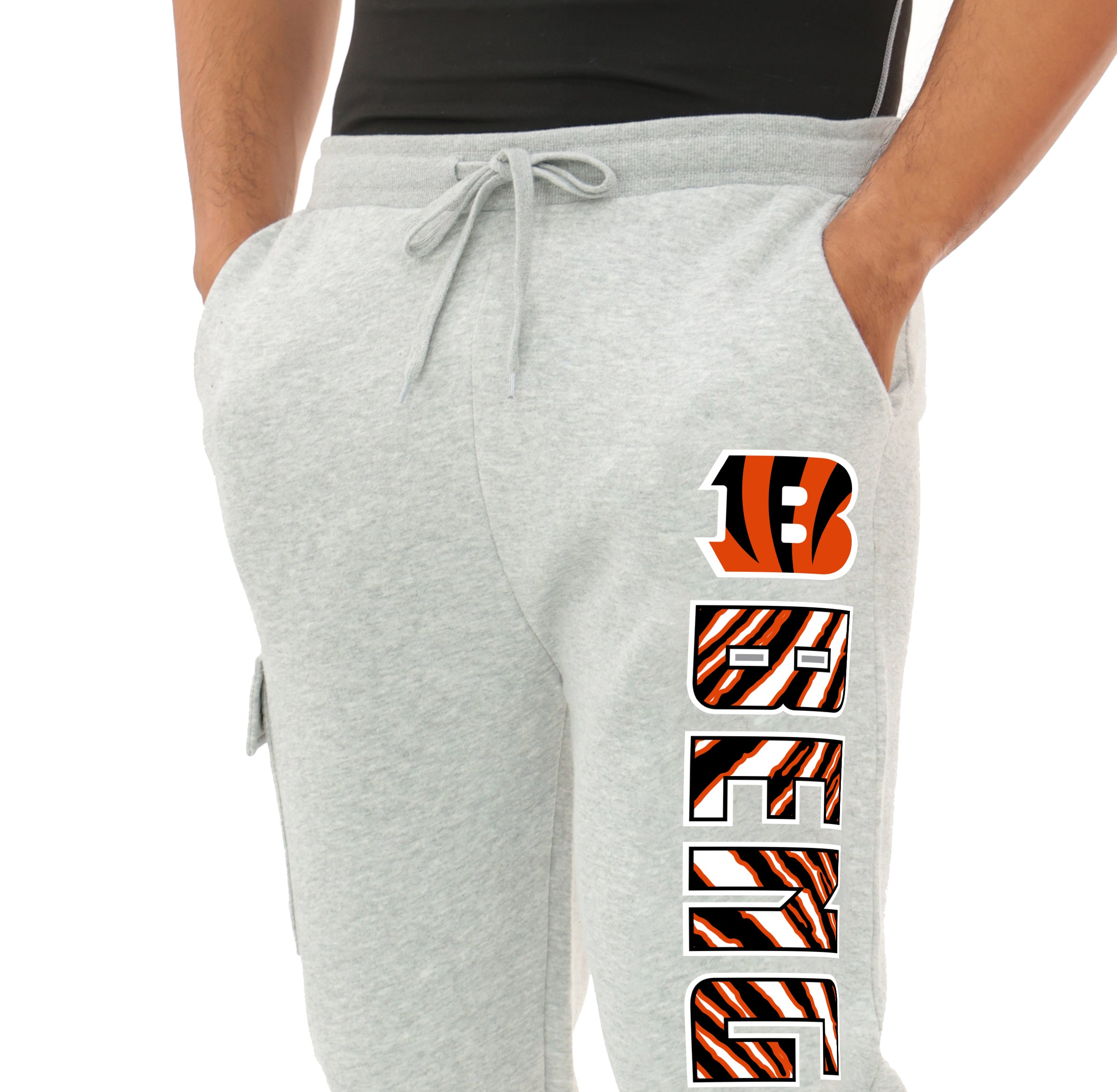 Zubaz NFL MEN Cargo Joggers - Gray, CINCINNATI BENGALS