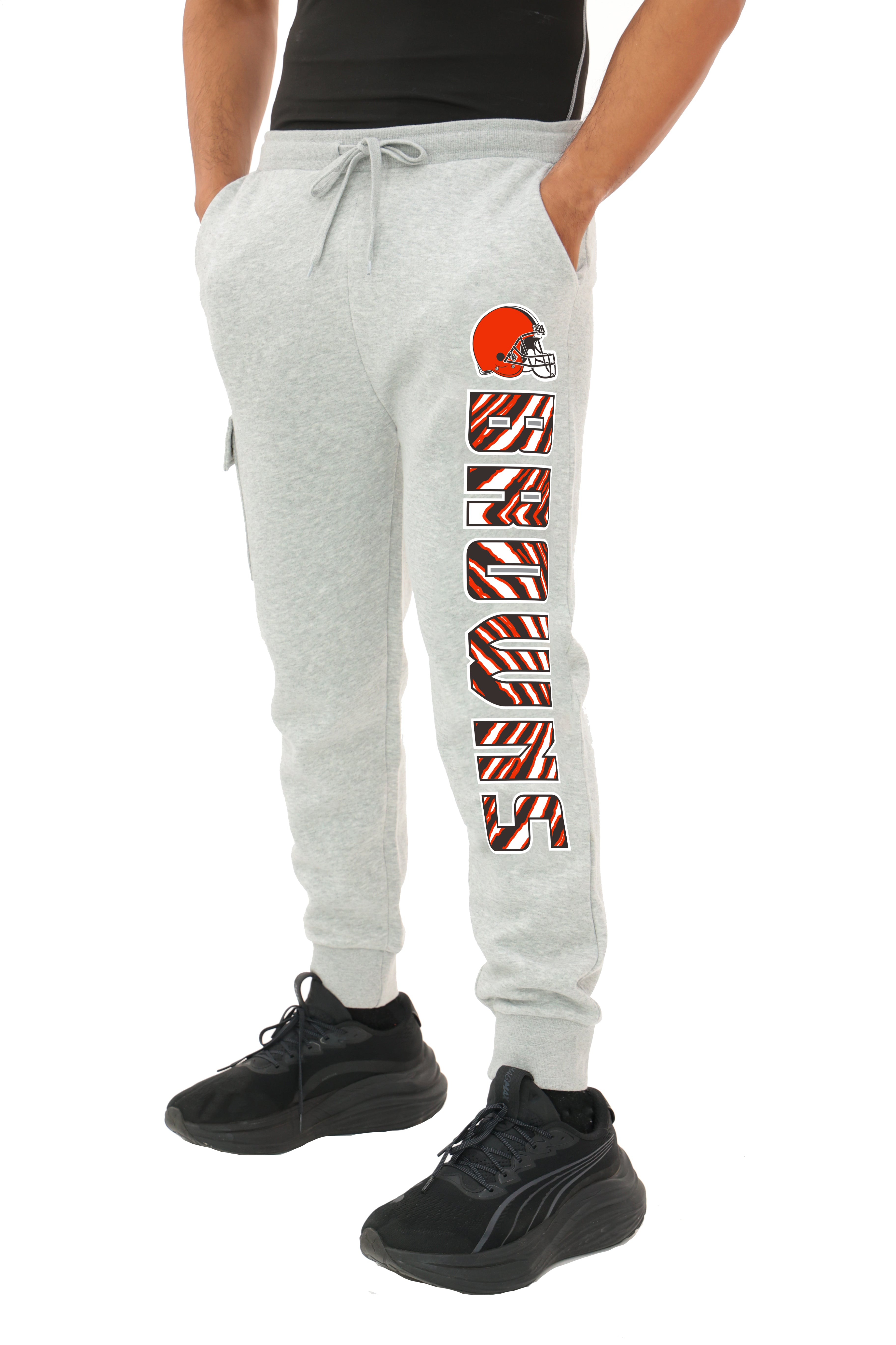 Zubaz NFL MEN Cargo Joggers - Gray, CLEVELAND BROWNS