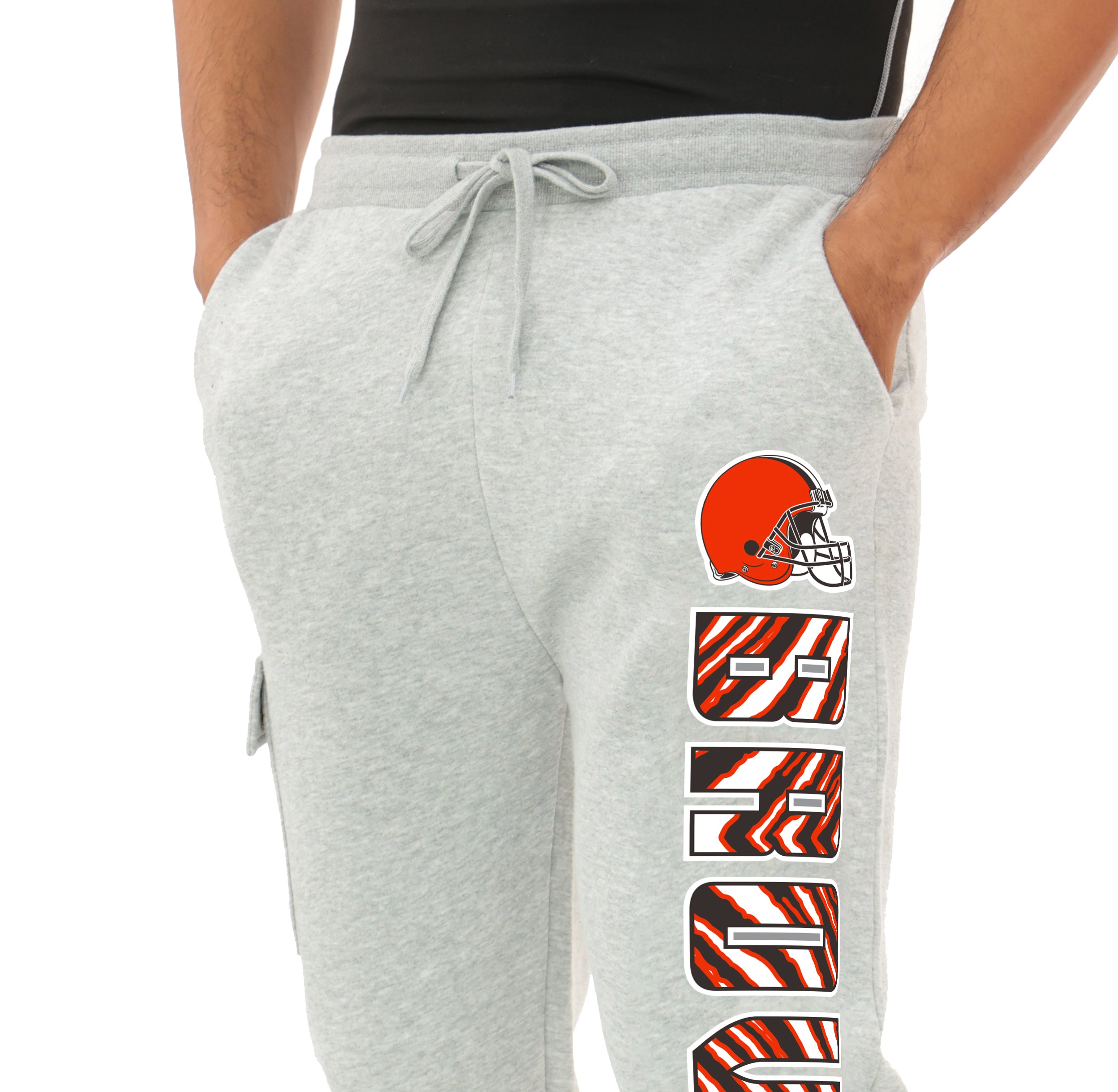 Zubaz NFL MEN Cargo Joggers - Gray, CLEVELAND BROWNS