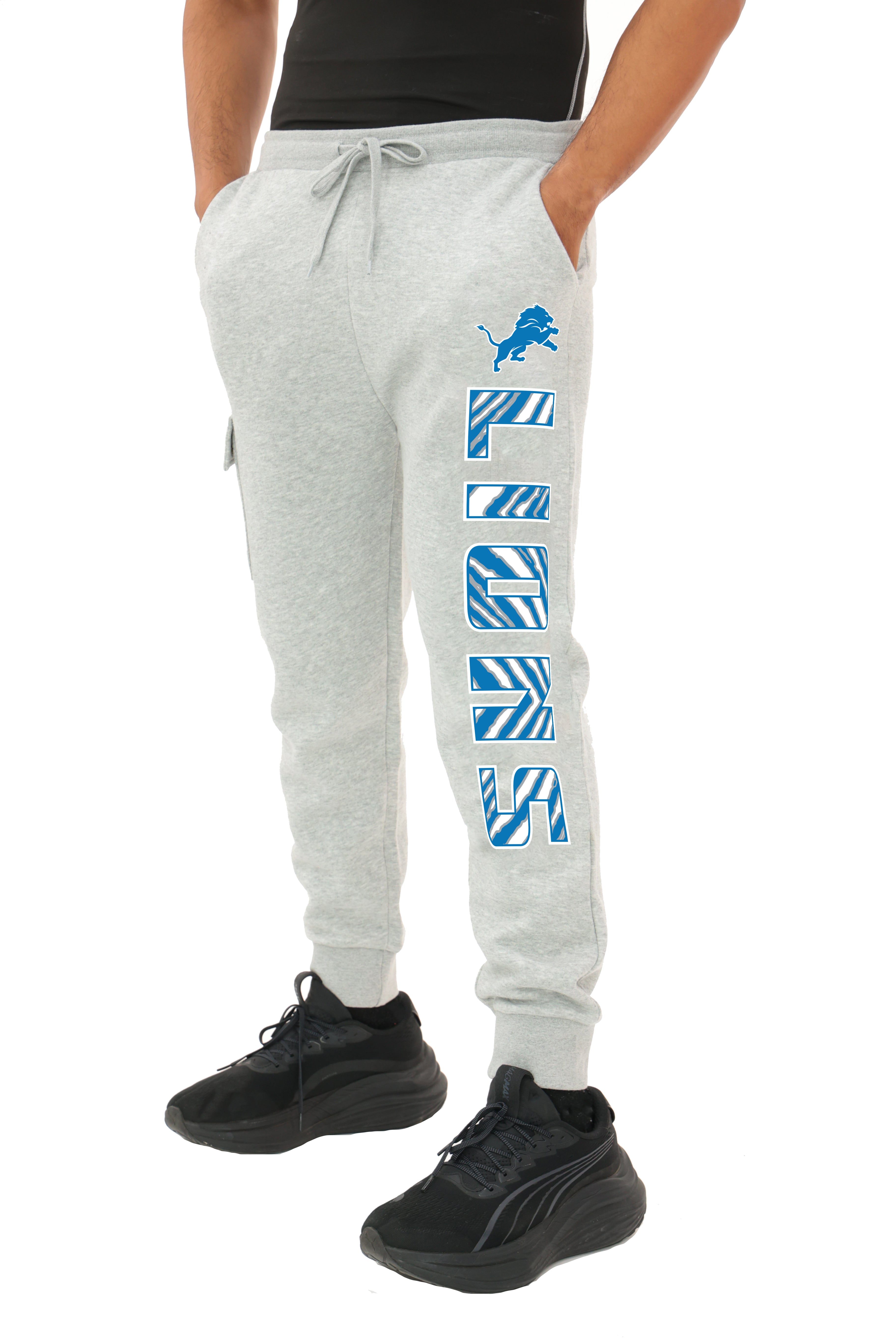 Zubaz NFL MEN Cargo Joggers - Gray, DETROIT LIONS