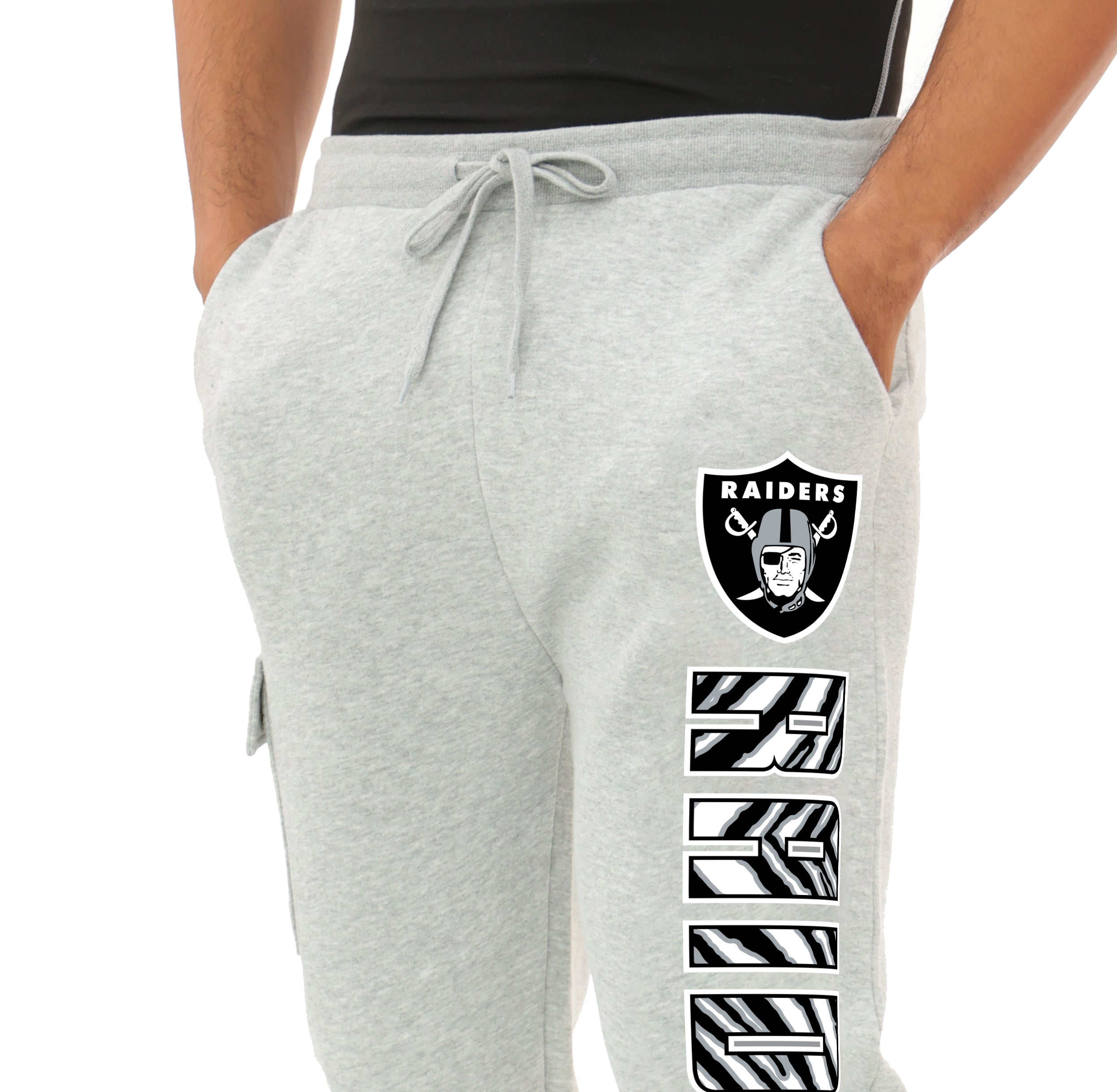 Zubaz NFL MEN Cargo Joggers - Gray, LAS VEGAS RAIDERS