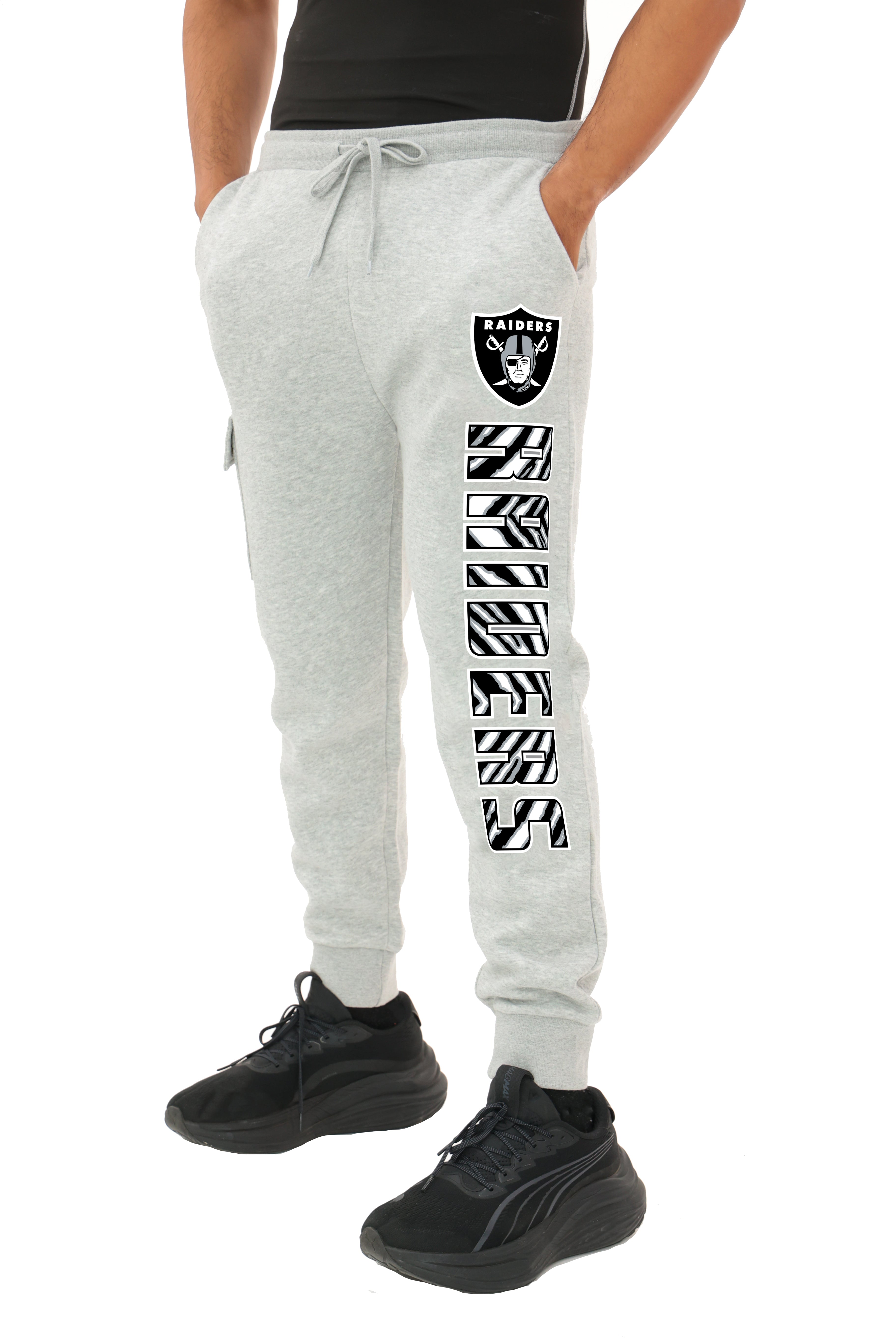 Zubaz NFL MEN Cargo Joggers - Gray, LAS VEGAS RAIDERS
