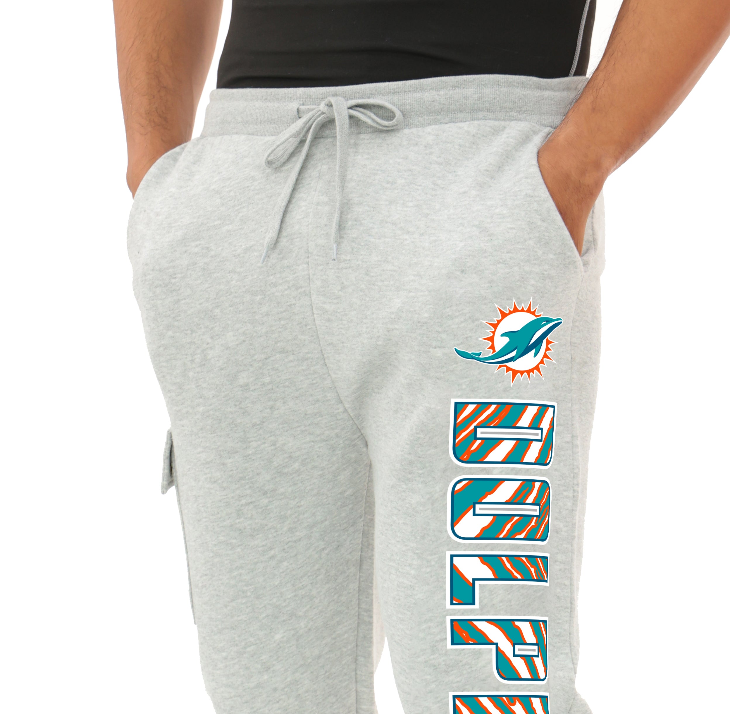 Zubaz NFL MEN Cargo Joggers - Gray, MIAMI DOLPHINS