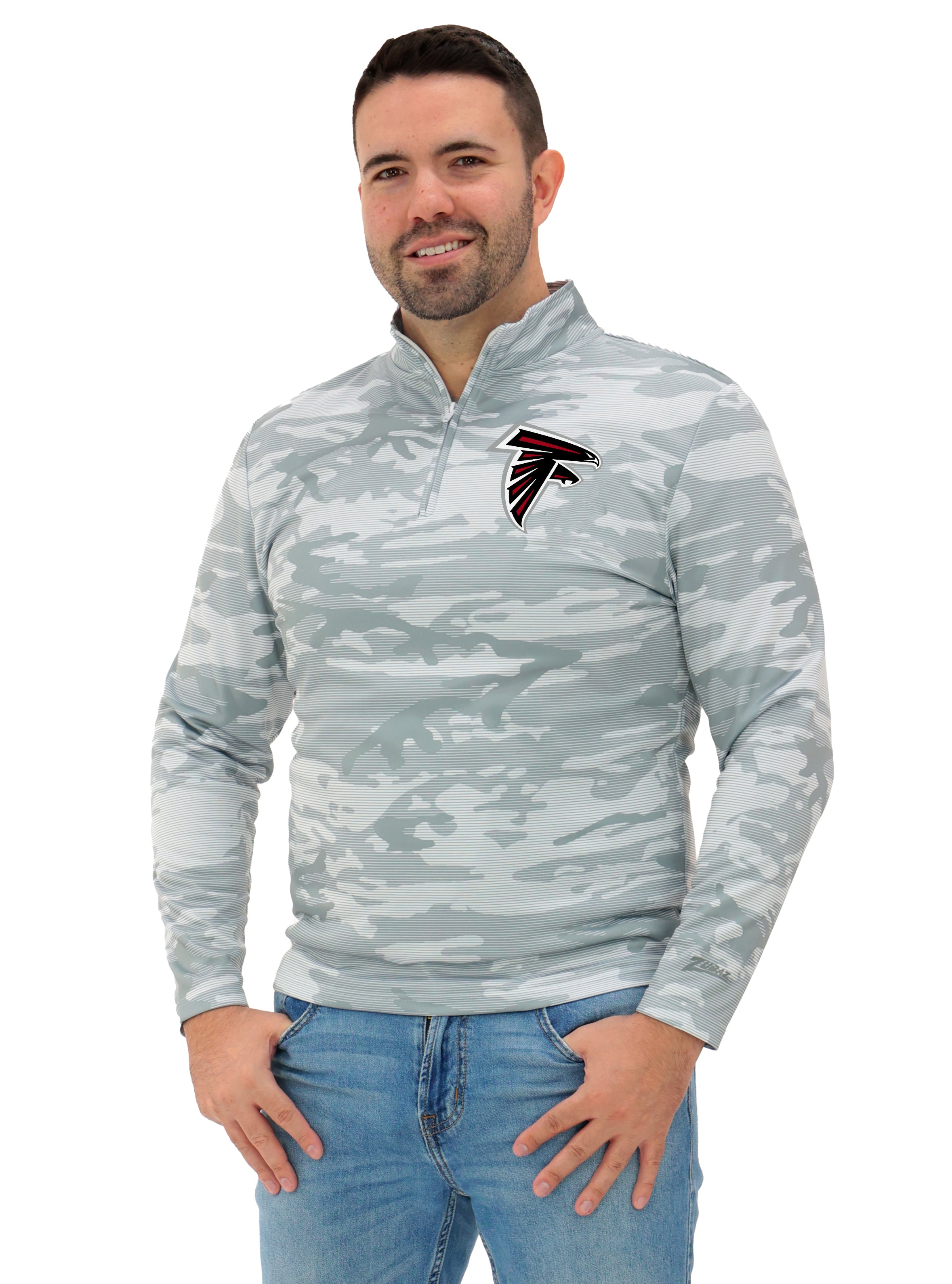 Zubaz NFL Men's Tonal Camo Line 1/4 Zip, ATLANTA FALCONS