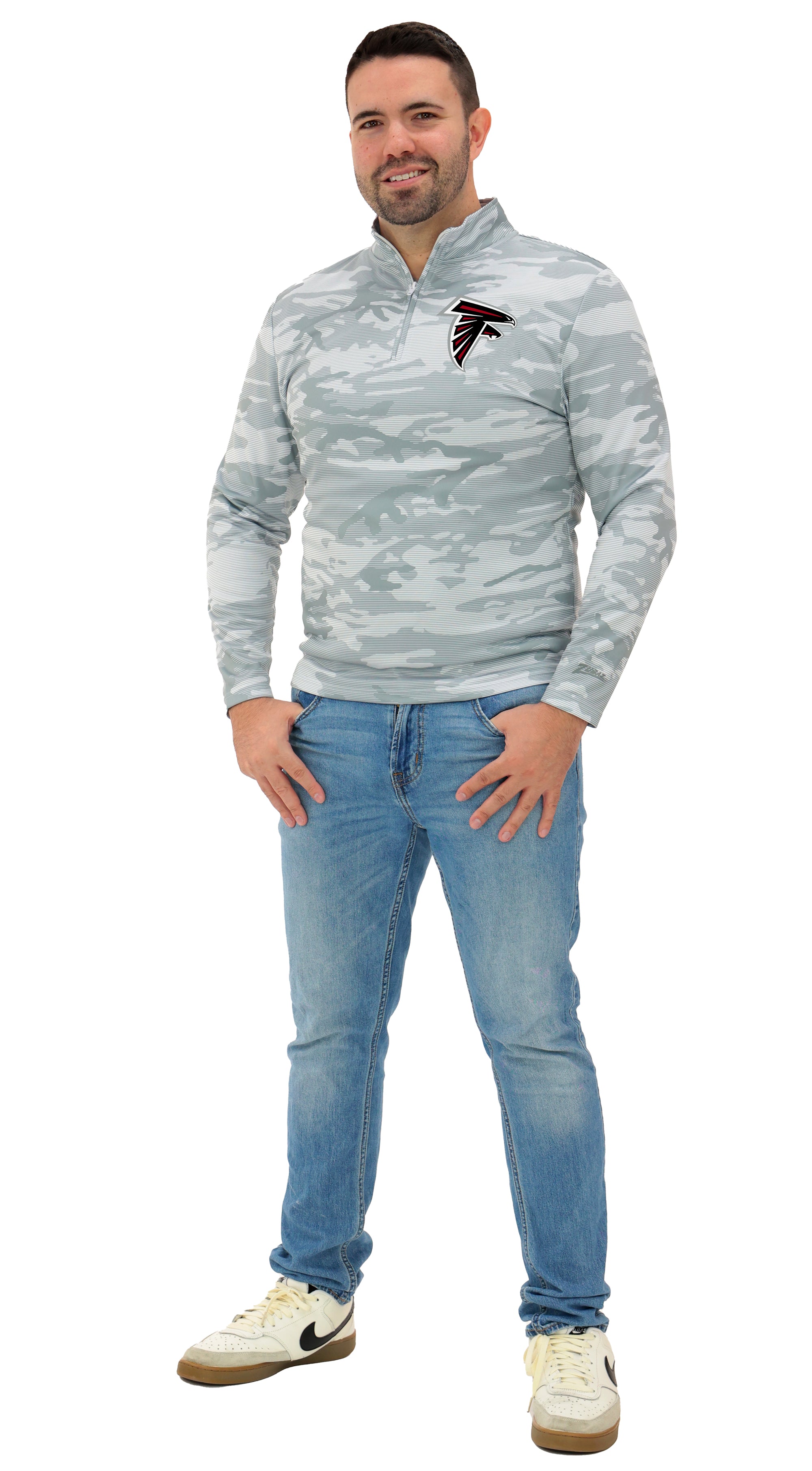 Zubaz NFL Men's Tonal Camo Line 1/4 Zip, ATLANTA FALCONS