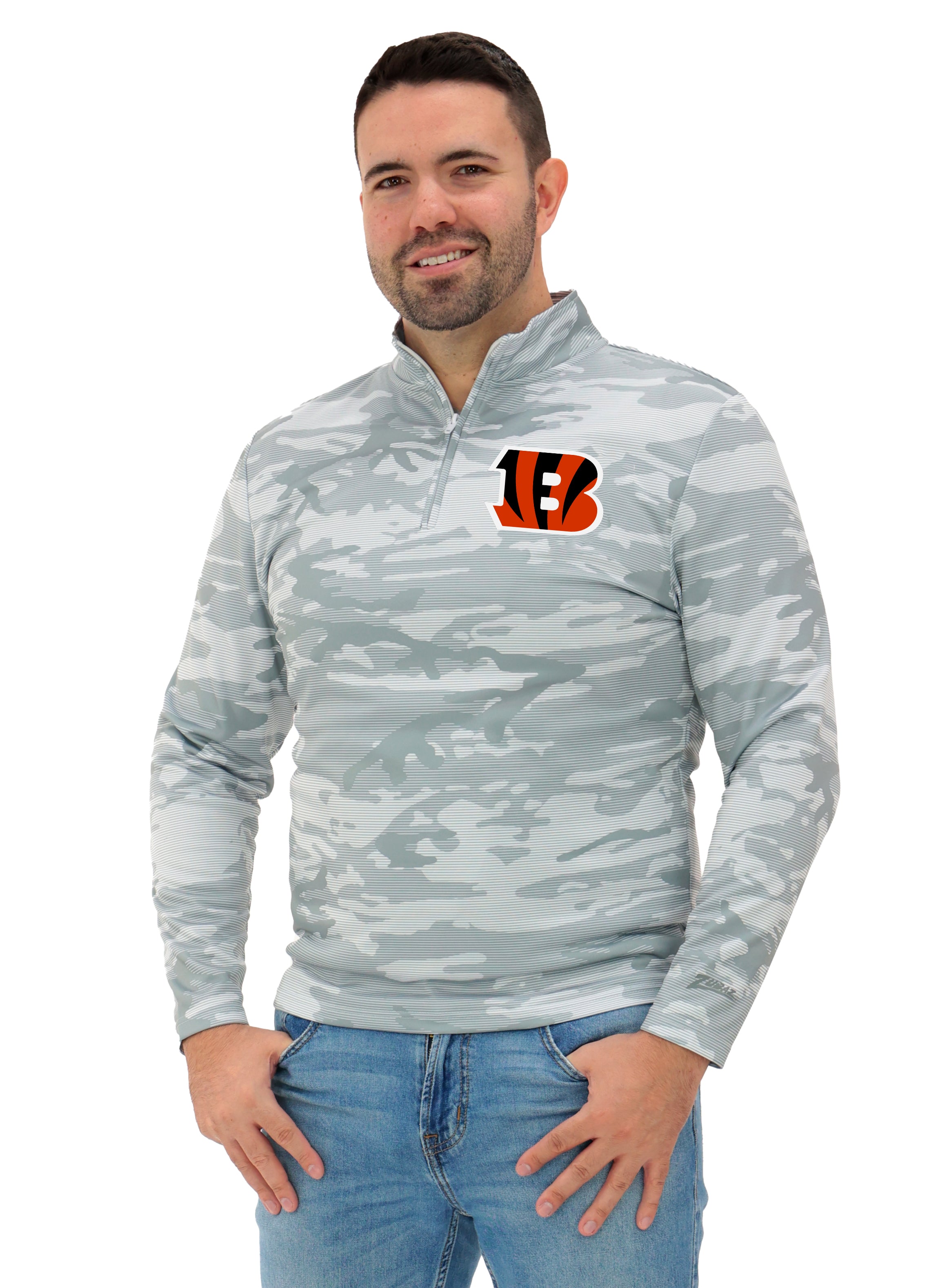 Zubaz NFL Men's Tonal Camo Line 1/4 Zip, CINCINNATI BENGALS