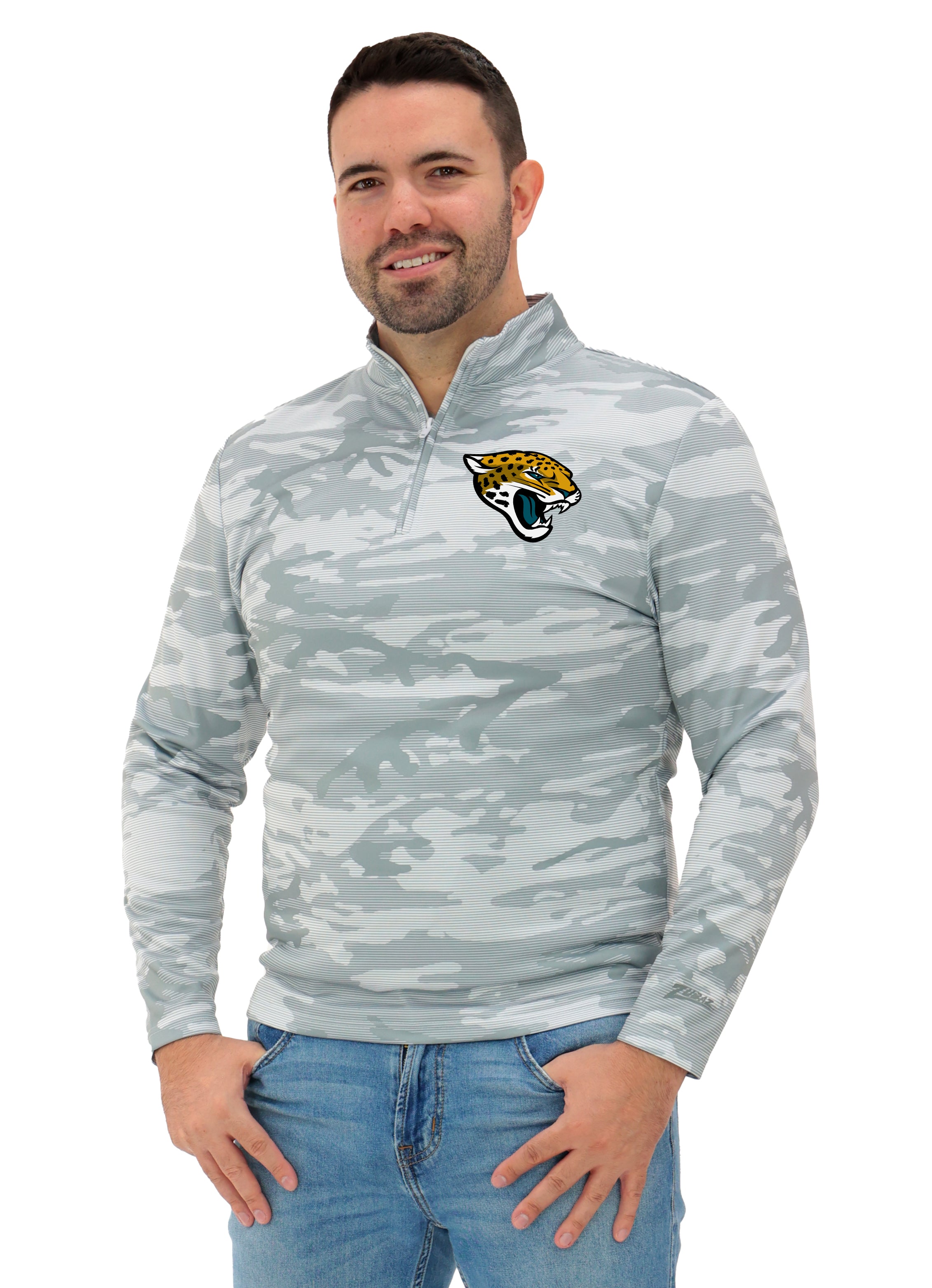 Zubaz NFL Men's Tonal Camo Line 1/4 Zip, JACKSONVILLE JAGUARS