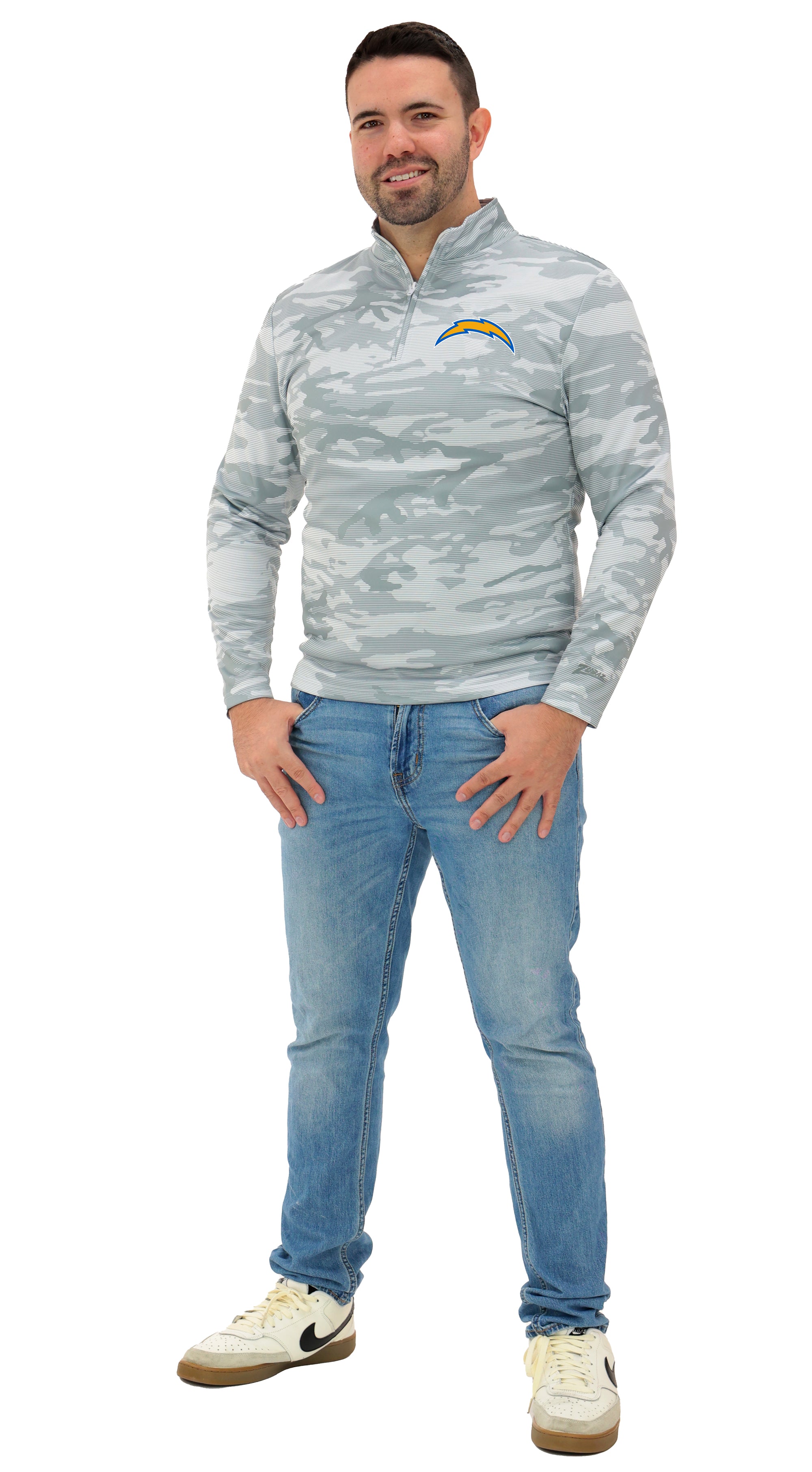 Zubaz NFL Men's Tonal Camo Line 1/4 Zip, LOS ANGELES CHARGERS