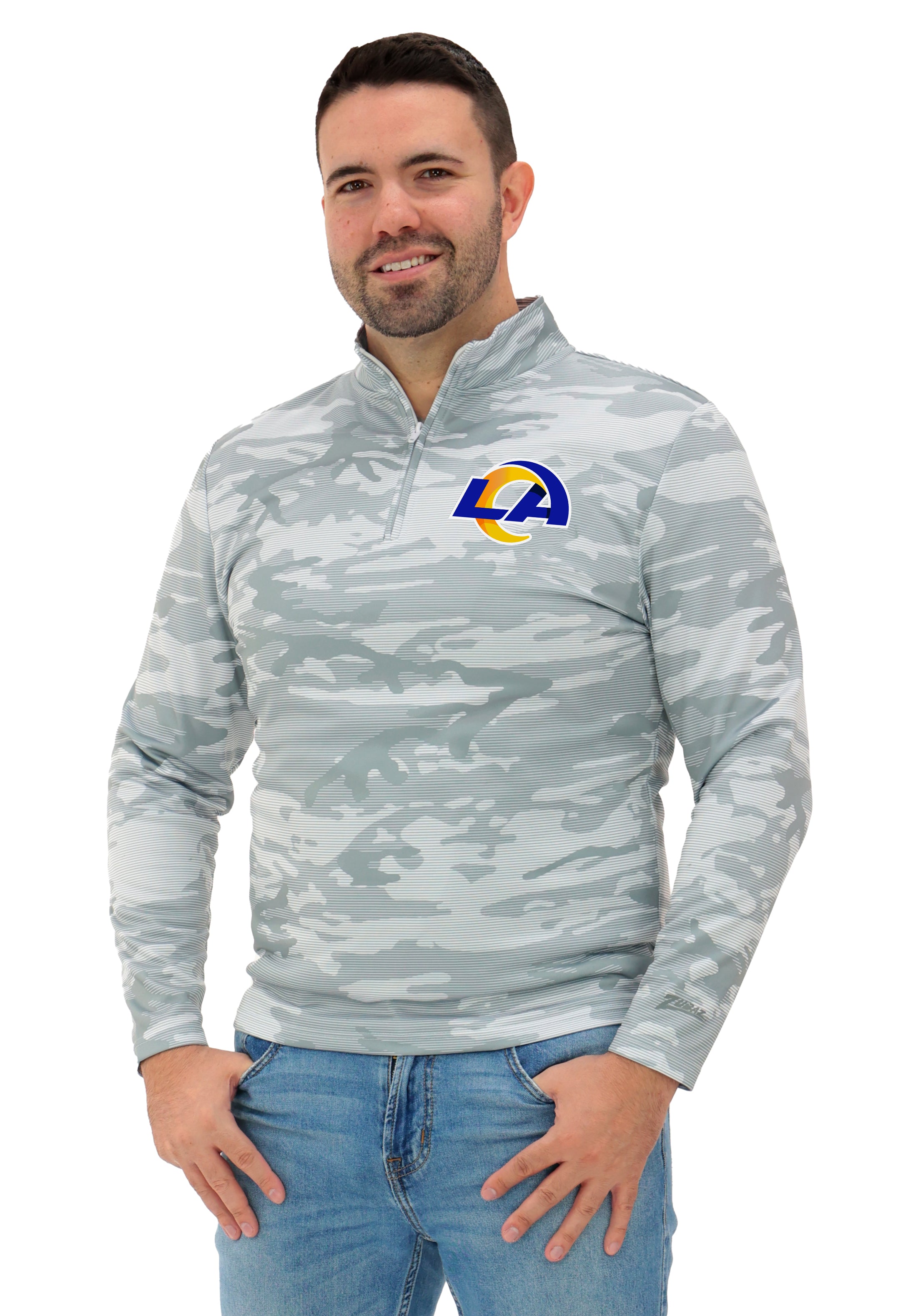 Zubaz NFL Men's Tonal Camo Line 1/4 Zip, LOS ANGELES RAMS