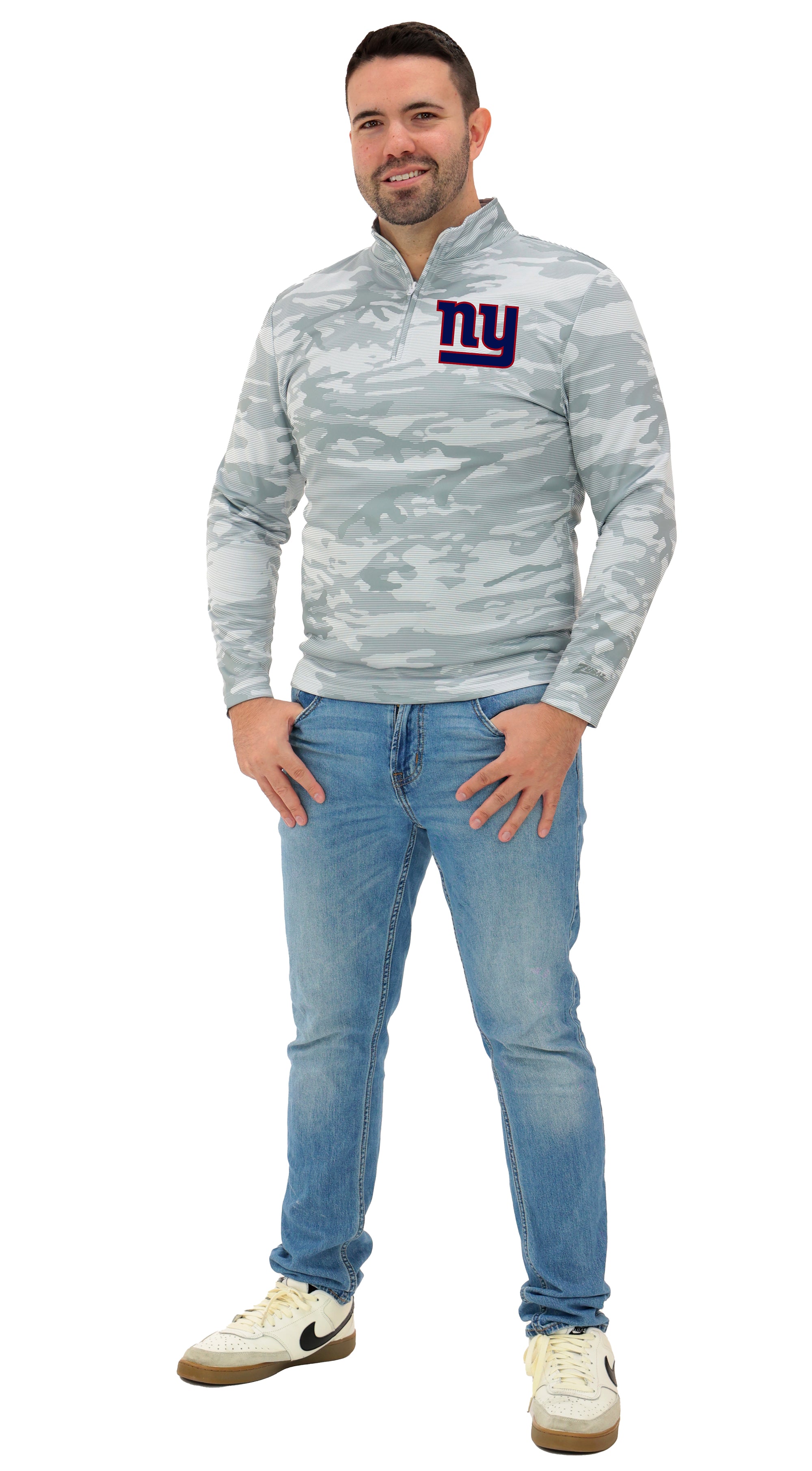 Zubaz NFL Men's Tonal Camo Line 1/4 Zip, NEW YORK GIANTS