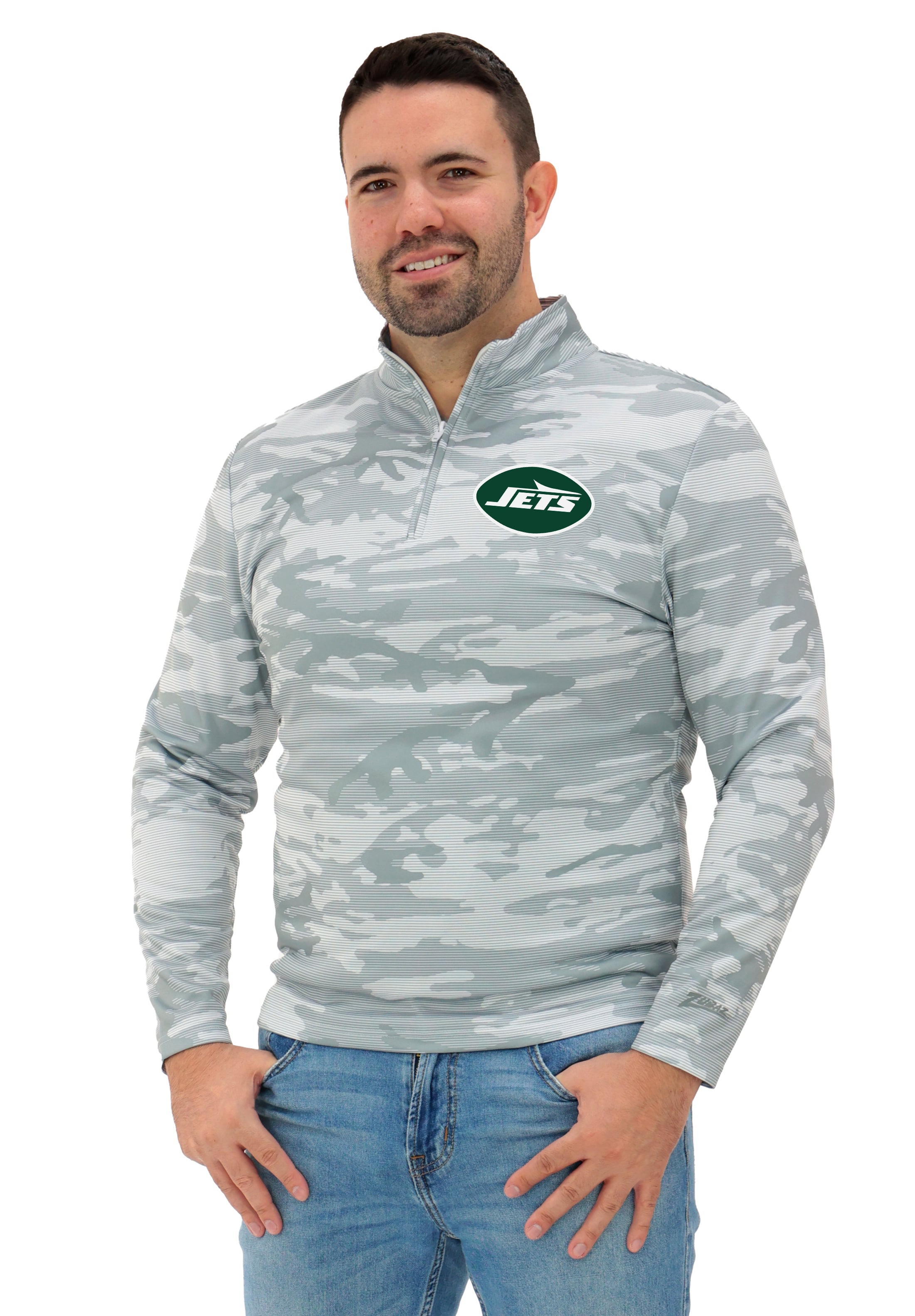 Zubaz NFL Men's Tonal Camo Line 1/4 Zip, NEW YORK JETS