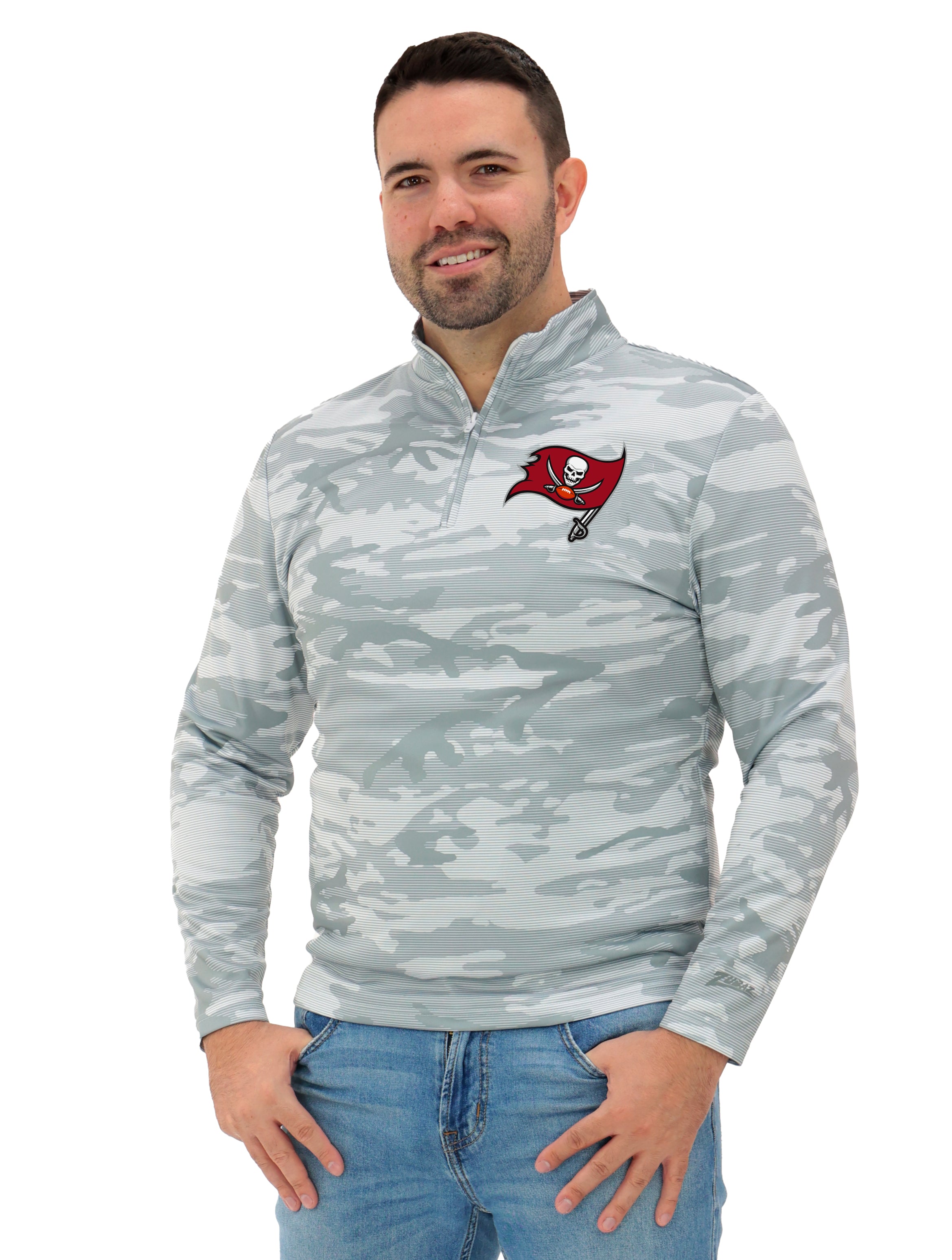 Zubaz NFL Men's Tonal Camo Line 1/4 Zip, TAMPA BAY BUCCANEERS