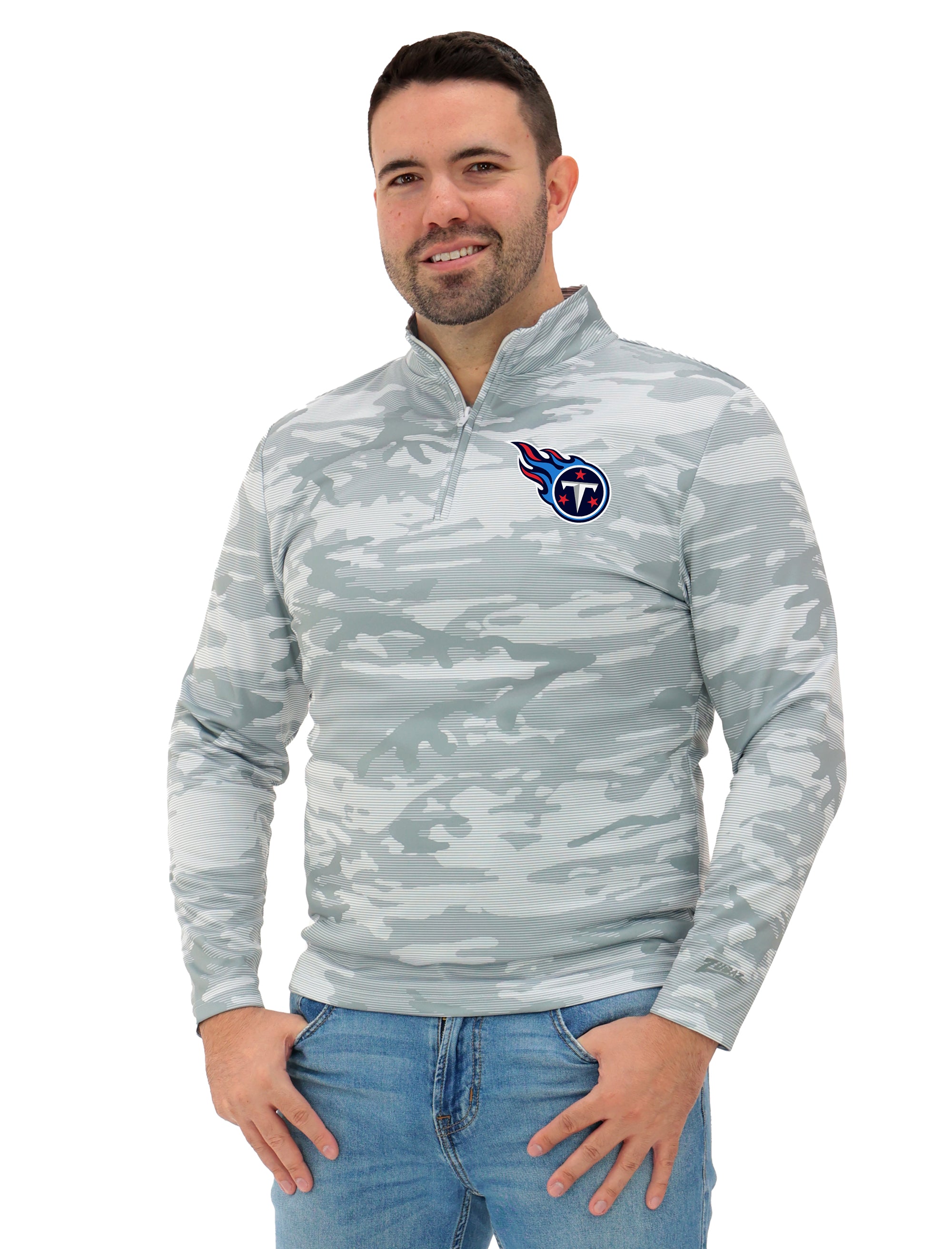 Zubaz NFL Men's Tonal Camo Line 1/4 Zip, TENNESSEE TITANS