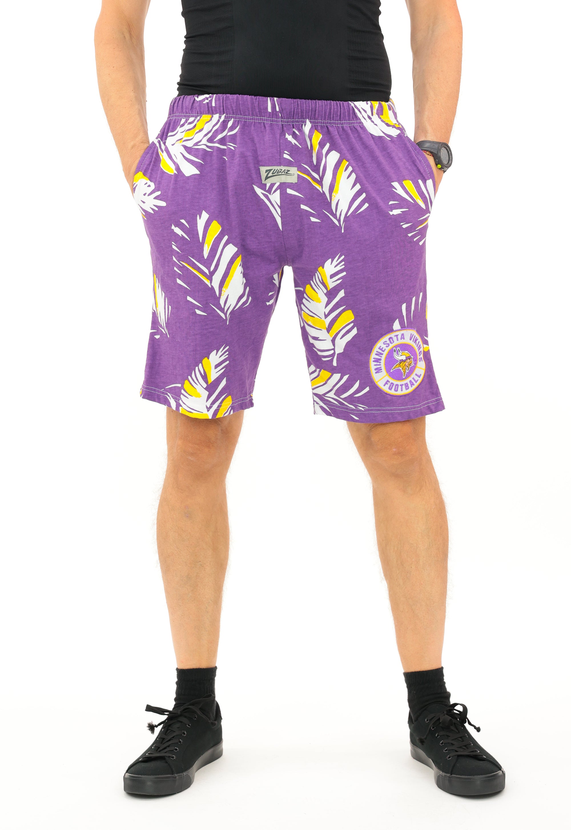 Zubaz NFL Adult Unisex Z88 Embroidered Leaf 3 Team Color Shorts, Minnesota Vikings
