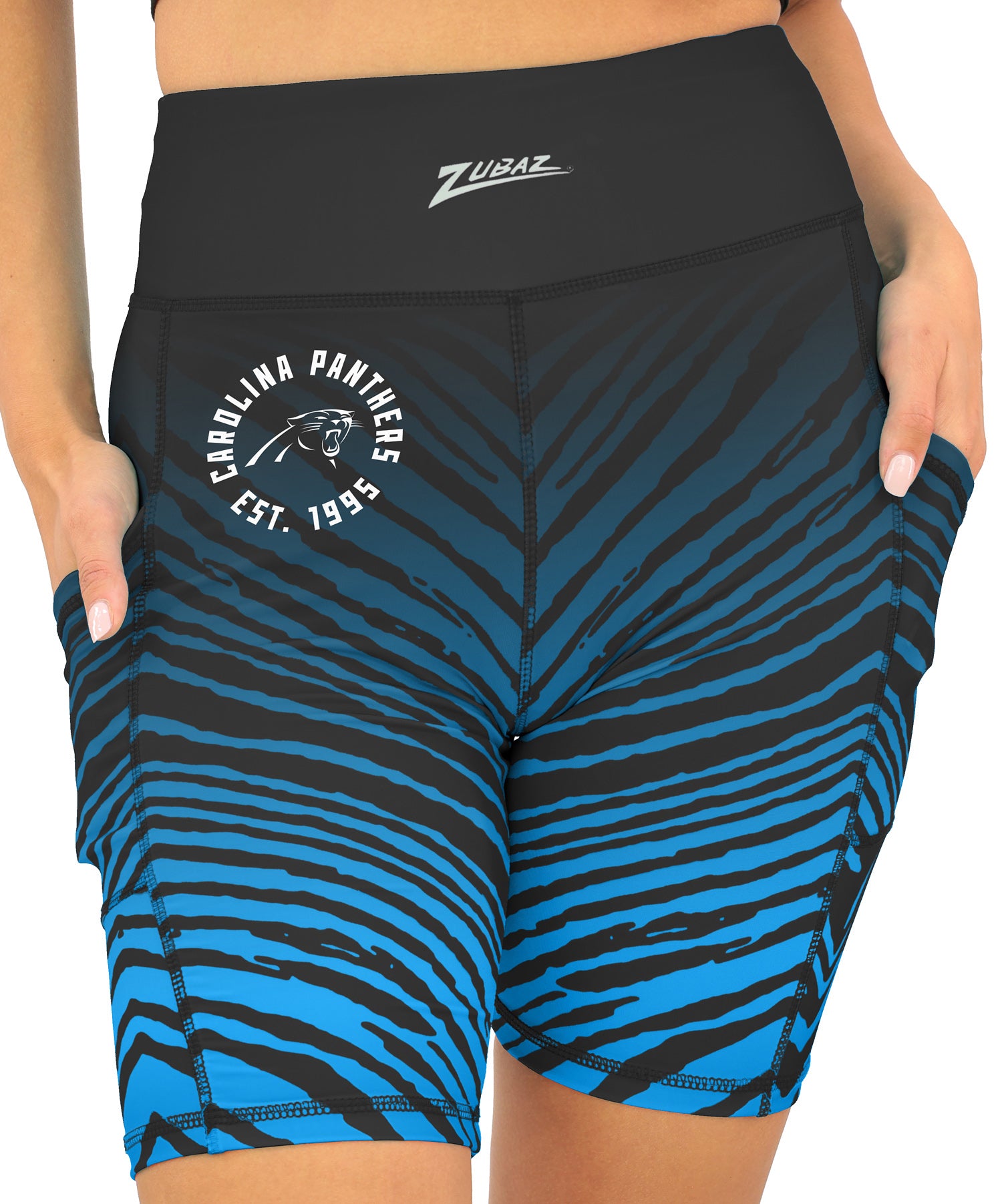 Zubaz NFL Women's Fade Biker Shorts, Carolina Panthers - Official NFL Panthers Zubaz Apparel (1 of 2)