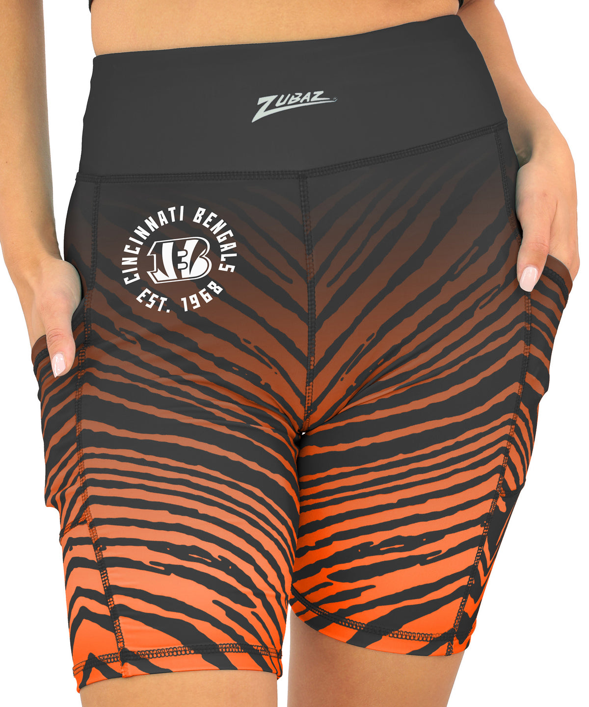 Zubaz NFL Women's Fade Biker Shorts, Cincinnati Bengals - Official NFL Bengals Zubaz Apparel (1 of 2)