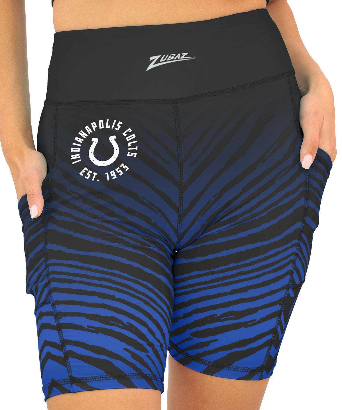 Zubaz NFL Women's Fade Biker Shorts, Indianapolis Colts - Official NFL Colts Zubaz Apparel (1 of 2)