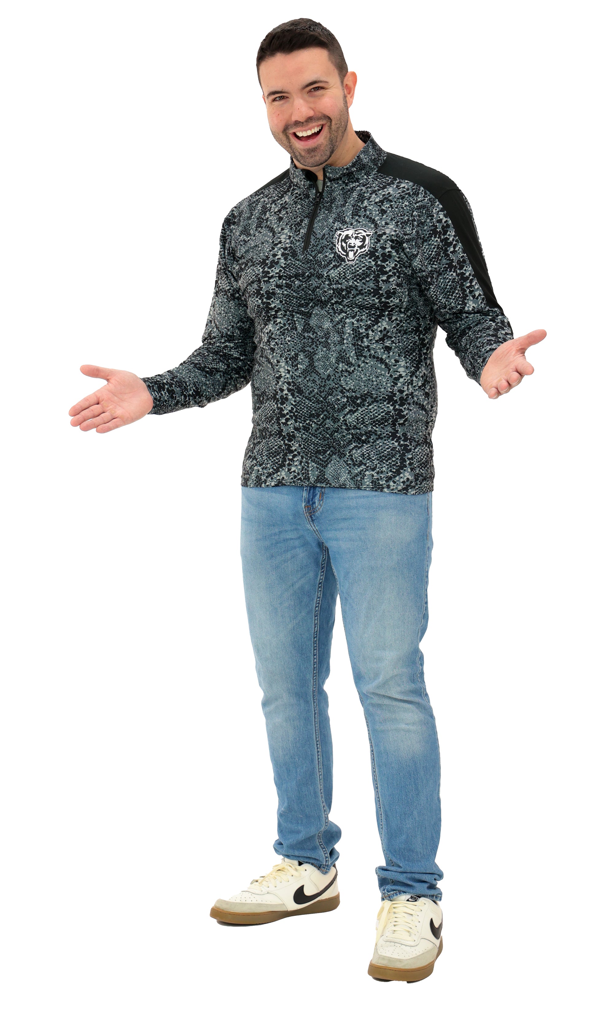 Zubaz NFL Men's Elevated Tonal Post 1/4 Zip, CHICAGO BEARS