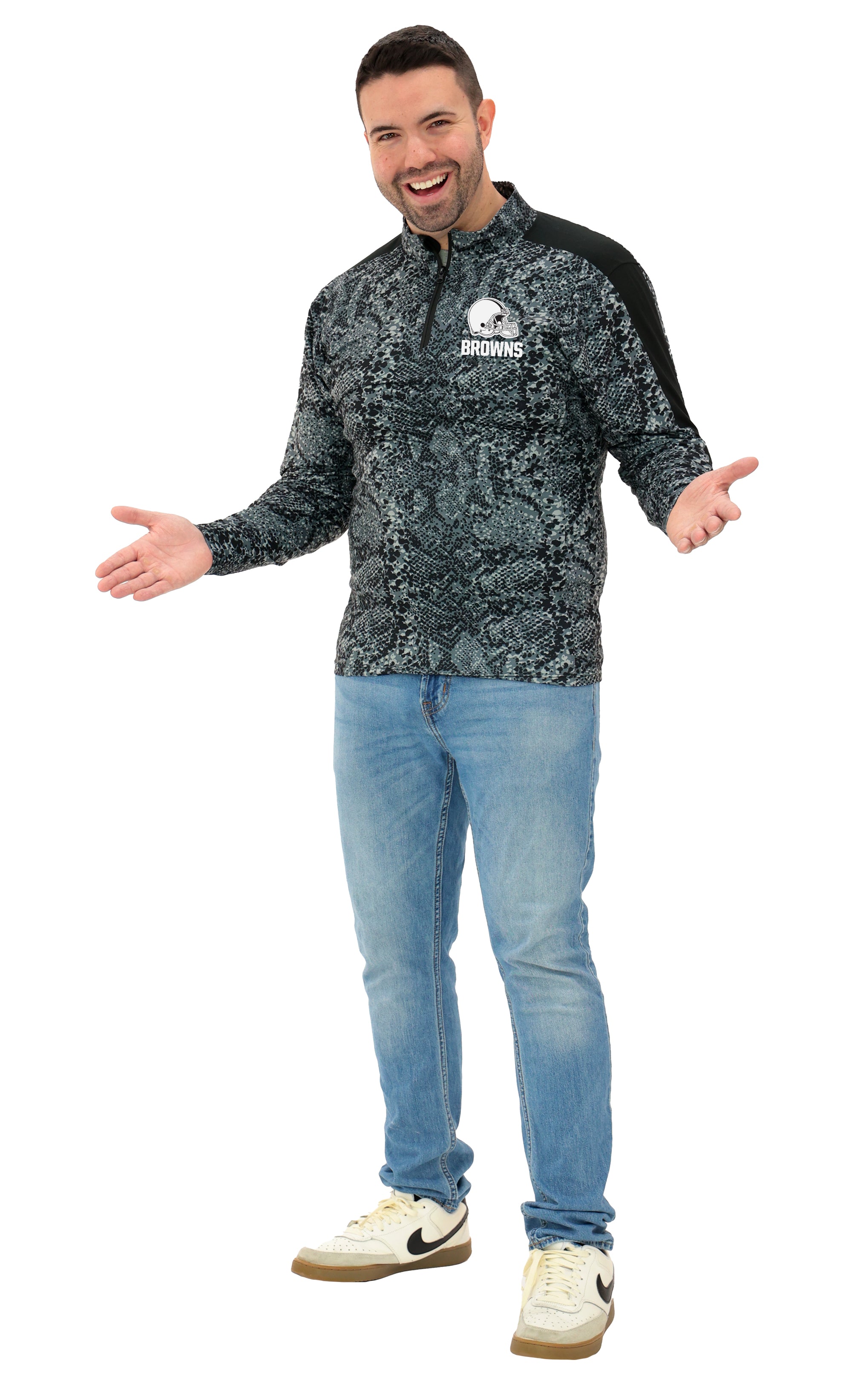 Zubaz NFL Men's Elevated Tonal Post 1/4 Zip, CLEVELAND BROWNS