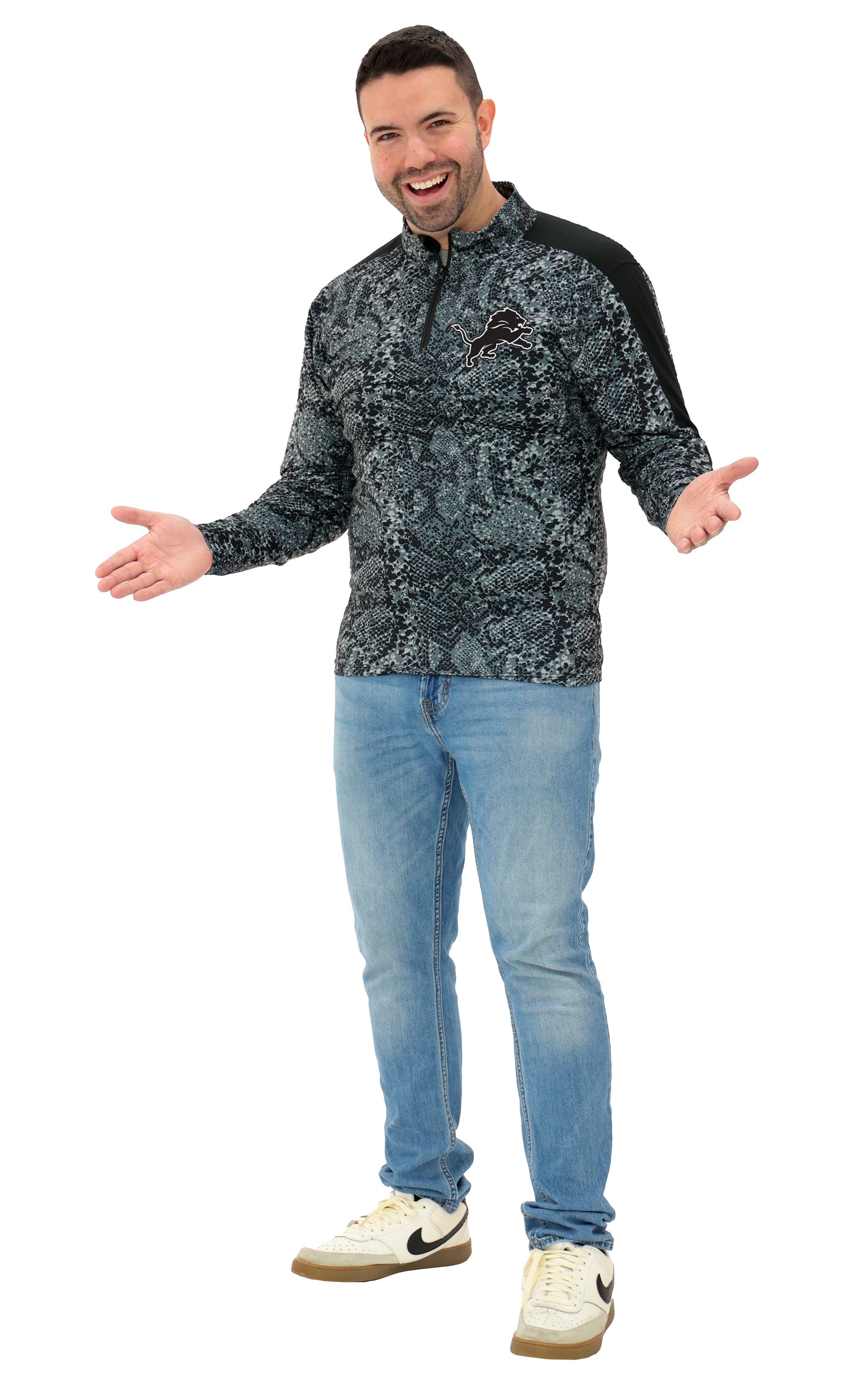 Zubaz NFL Men's Elevated Tonal Post 1/4 Zip, DETROIT LIONS