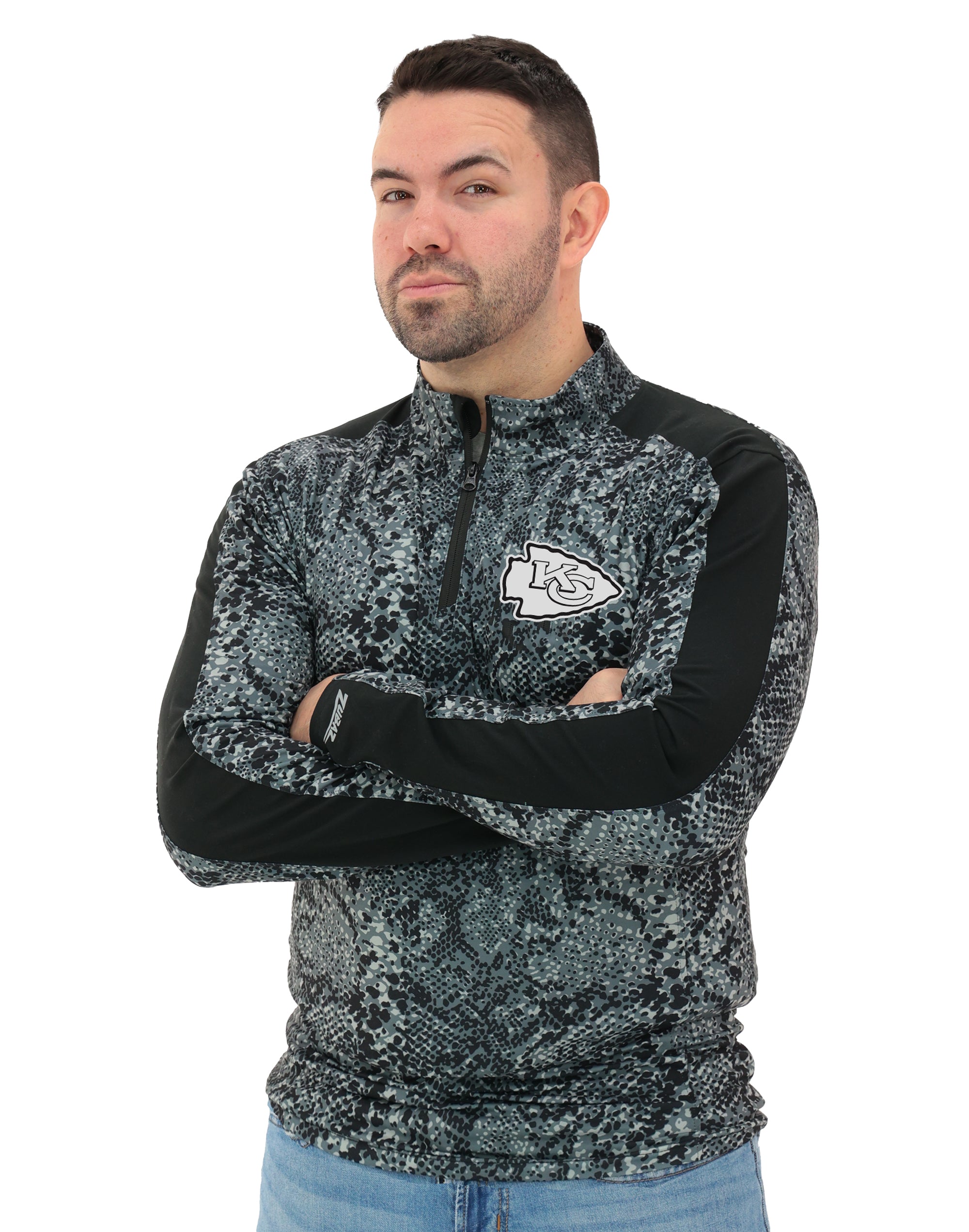 Zubaz NFL Men's Elevated Tonal Post 1/4 Zip, KANSAS CITY CHIEFS