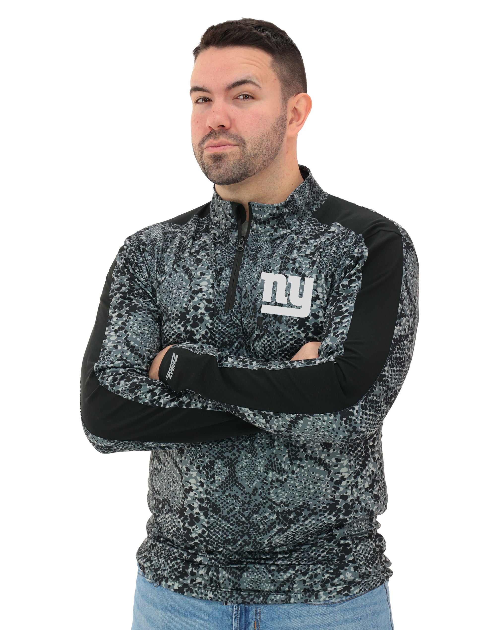 Zubaz NFL Men's Elevated Tonal Post 1/4 Zip, NEW YORK GIANTS