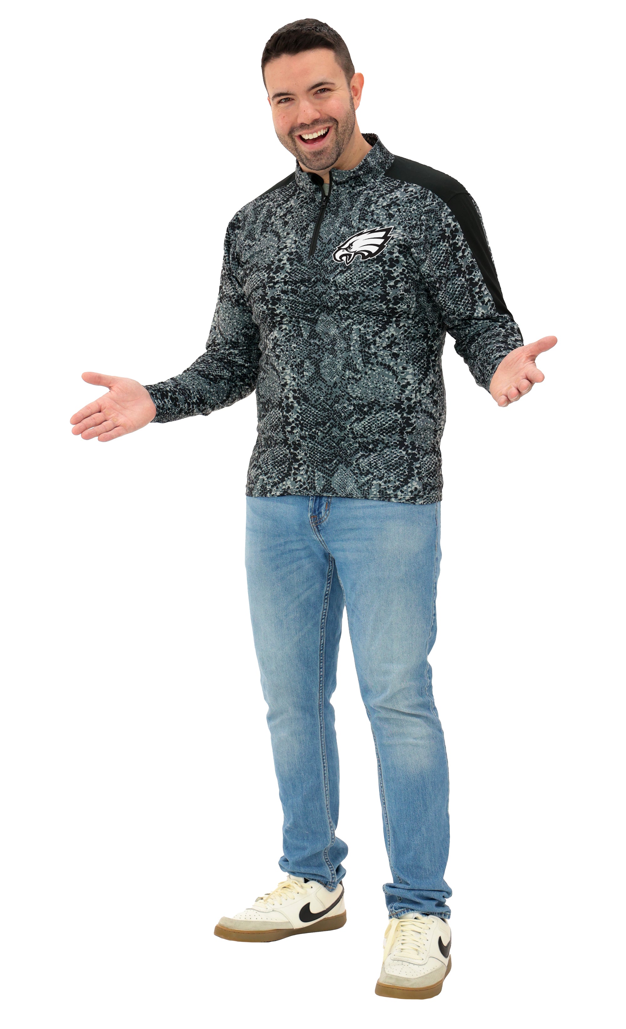 Zubaz NFL Men's Elevated Tonal Post 1/4 Zip, PHILADELPHIA EAGLES