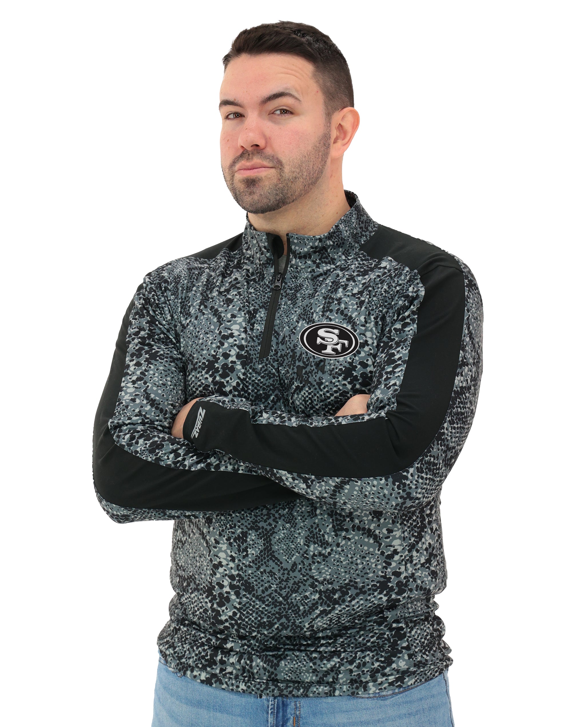 Zubaz NFL Men's Elevated Tonal Post 1/4 Zip, SAN FRANCISCO 49ERS