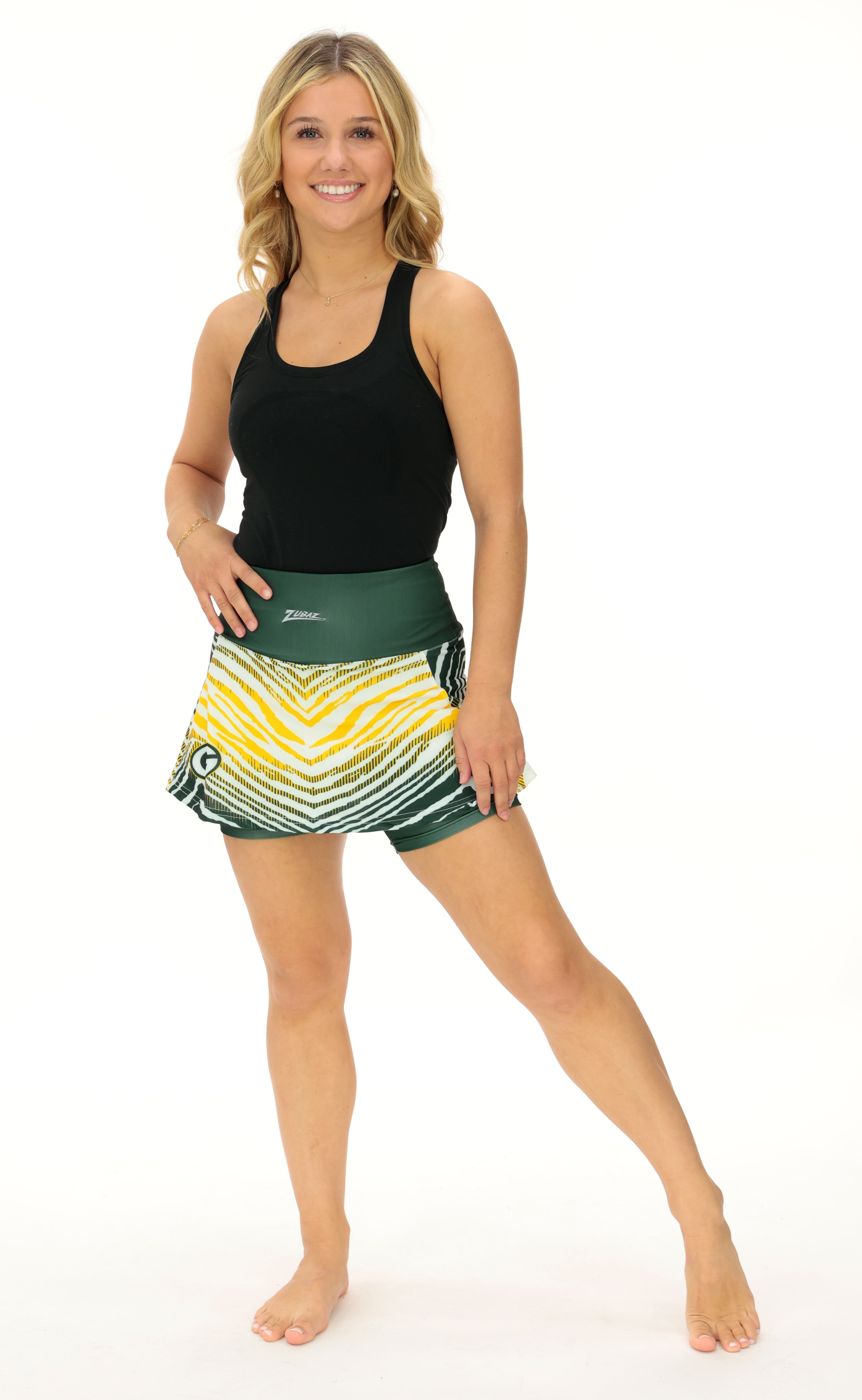 Zubaz NFL Women's Zebra Ombre Skort Team Primary Logo, Green Bay Packers