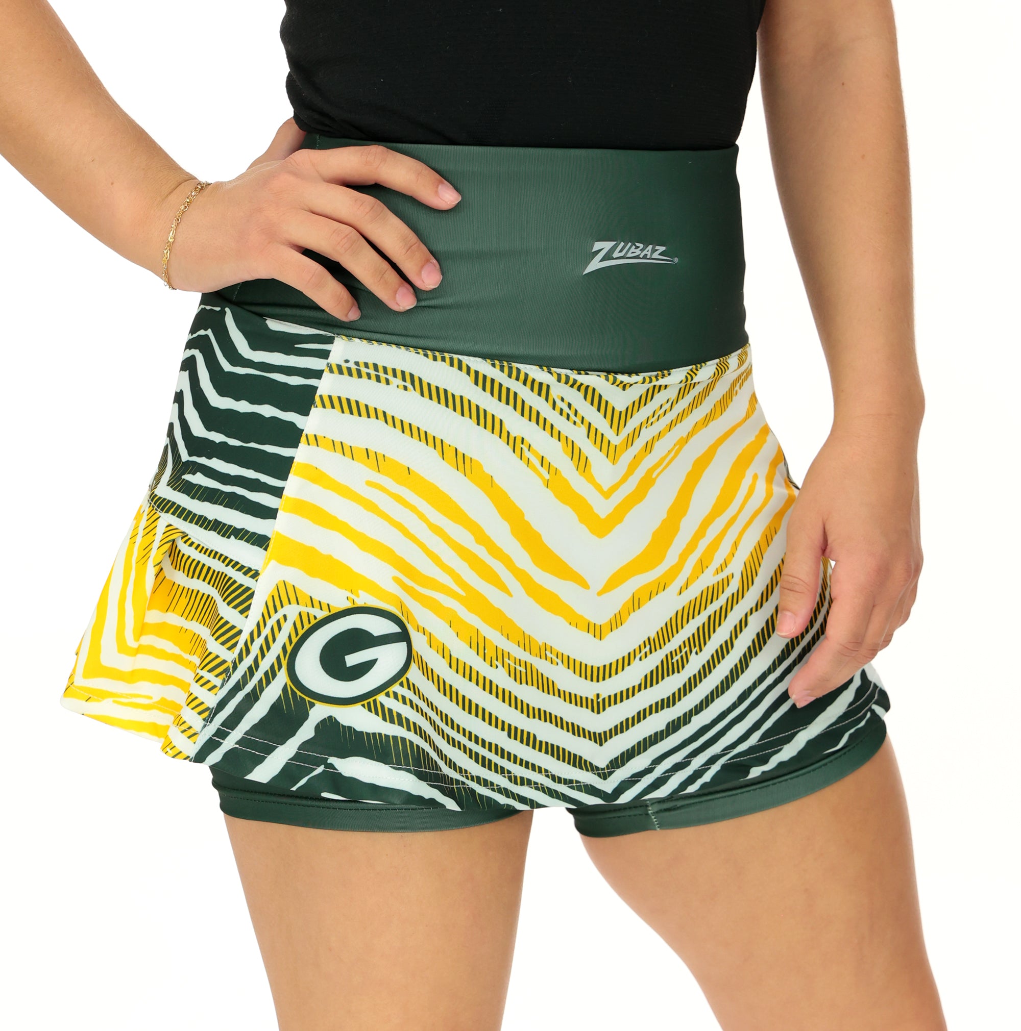 Zubaz NFL Women's Zebra Ombre Skort Team Primary Logo, Green Bay Packers