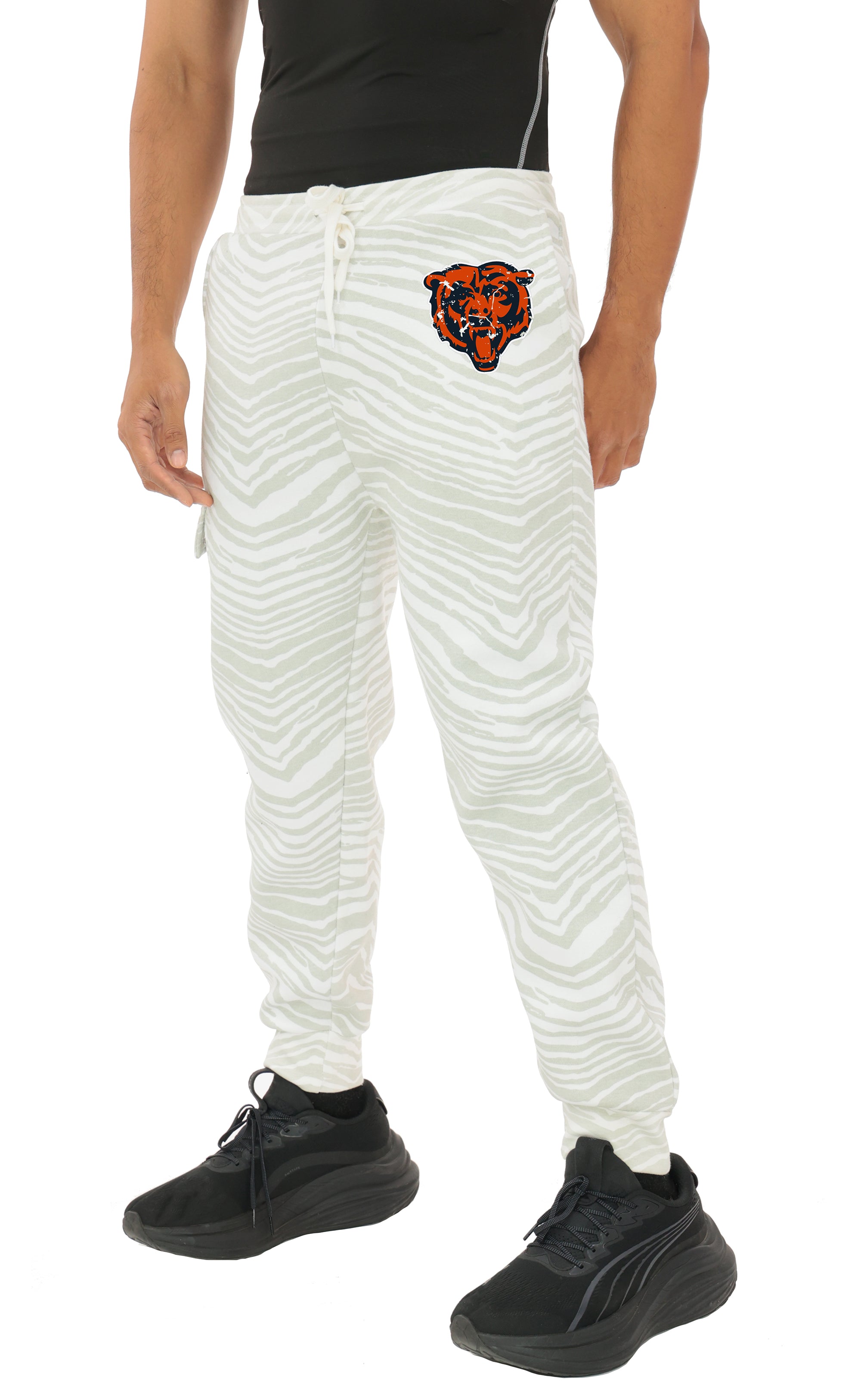 Zubaz NFL UNISEX 90s Team Cargo Joggers - Zebra 2 Color, CHICAGO BEARS