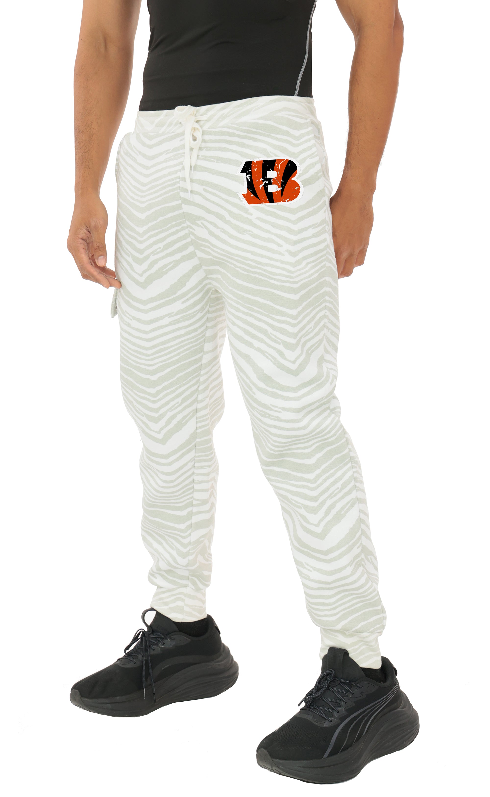Zubaz NFL UNISEX 90s Team Cargo Joggers - Zebra 2 Color, CINCINNATI BENGALS