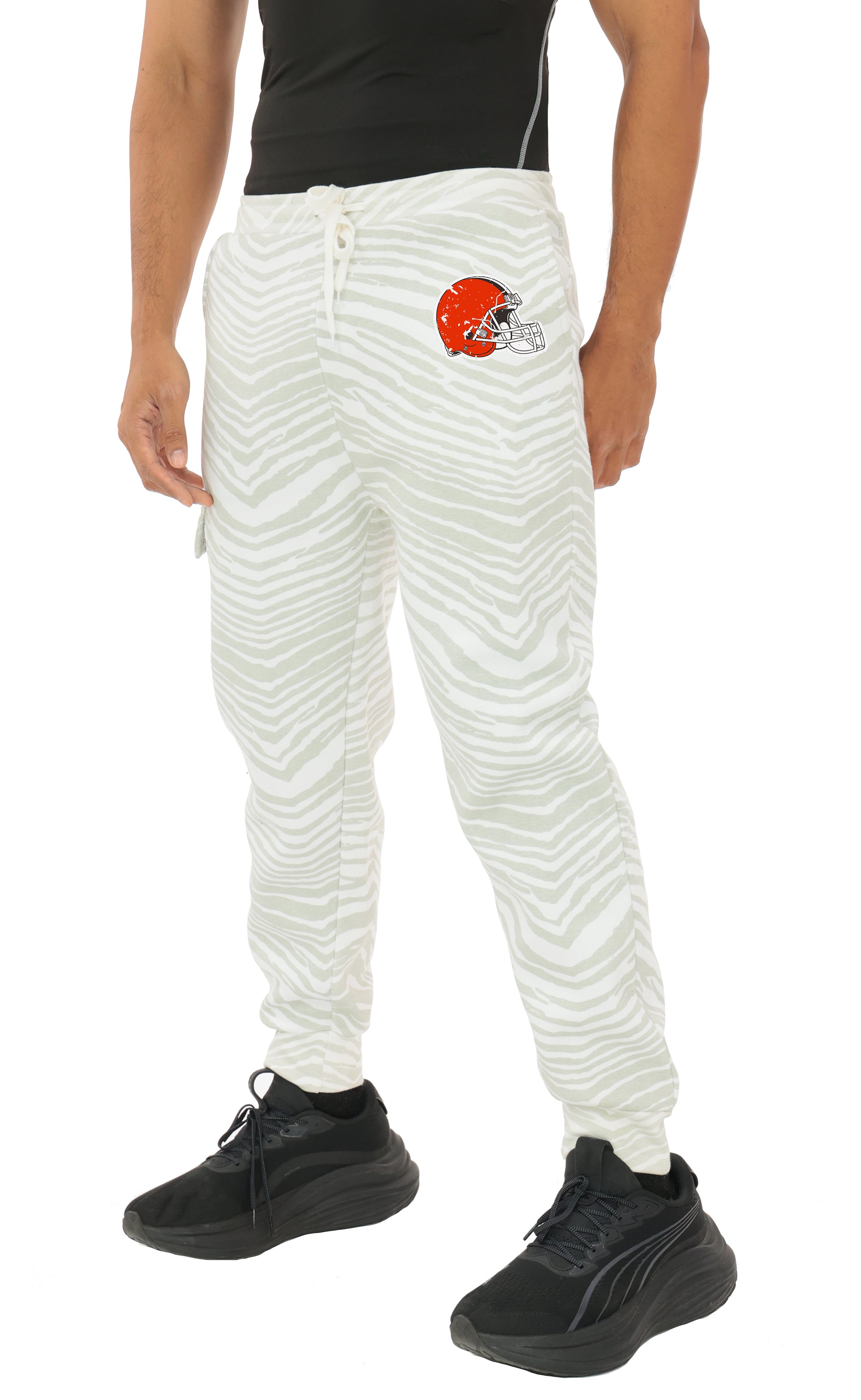 Zubaz NFL UNISEX 90s Team Cargo Joggers - Zebra 2 Color, CLEVELAND BROWNS